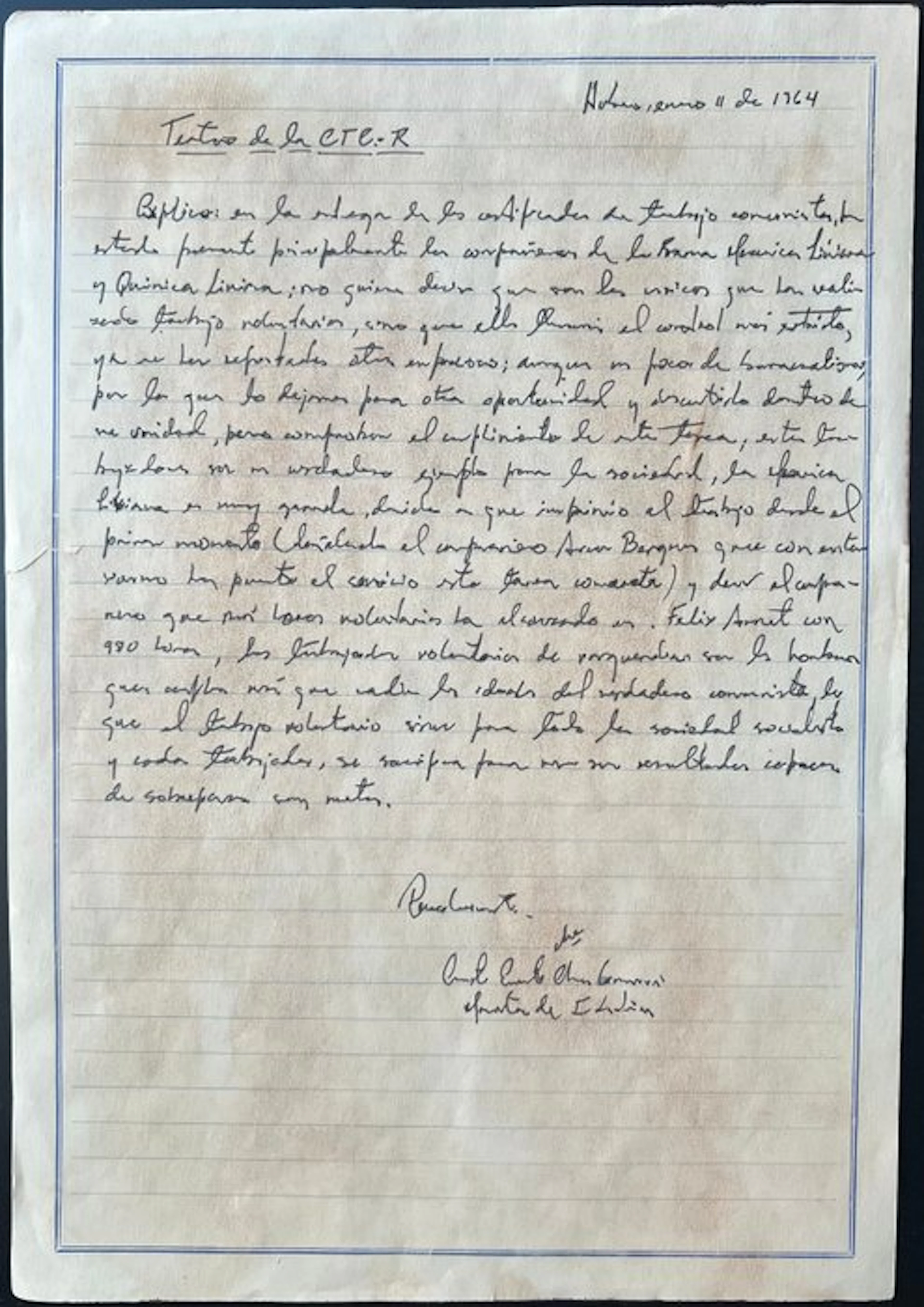 Signed ; Che Guevara - Original handwritten document...