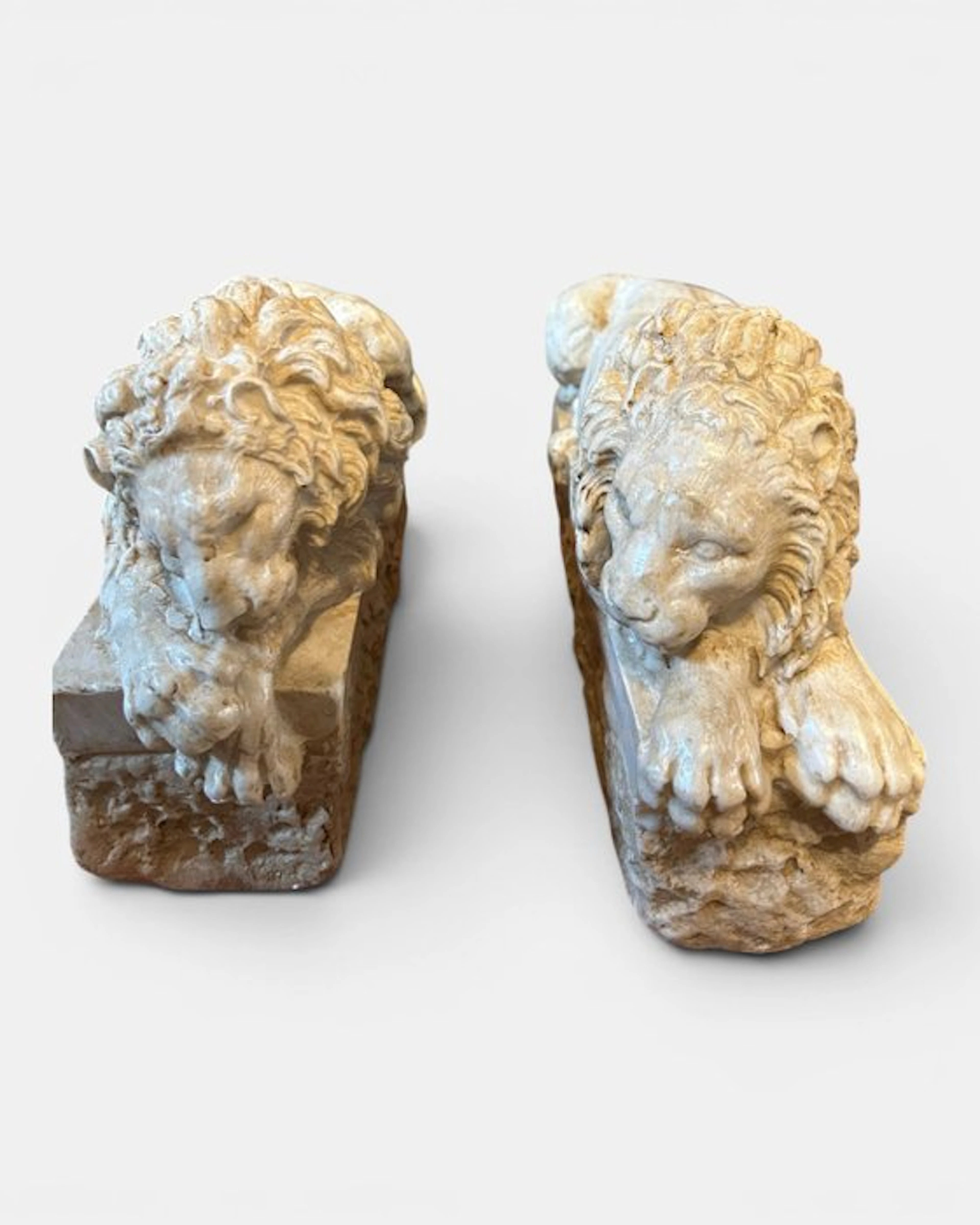 Sculpture, Leoni il dormiente e il vegliante - 17 kg - 31 cm - marble dust