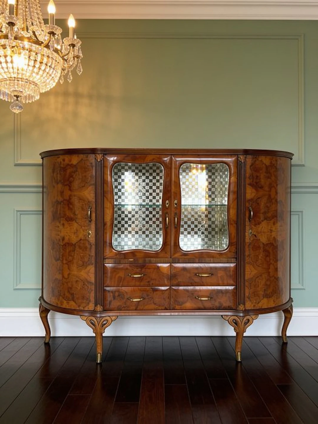 Cupboard - Walnut, Brass, Wood, Glass