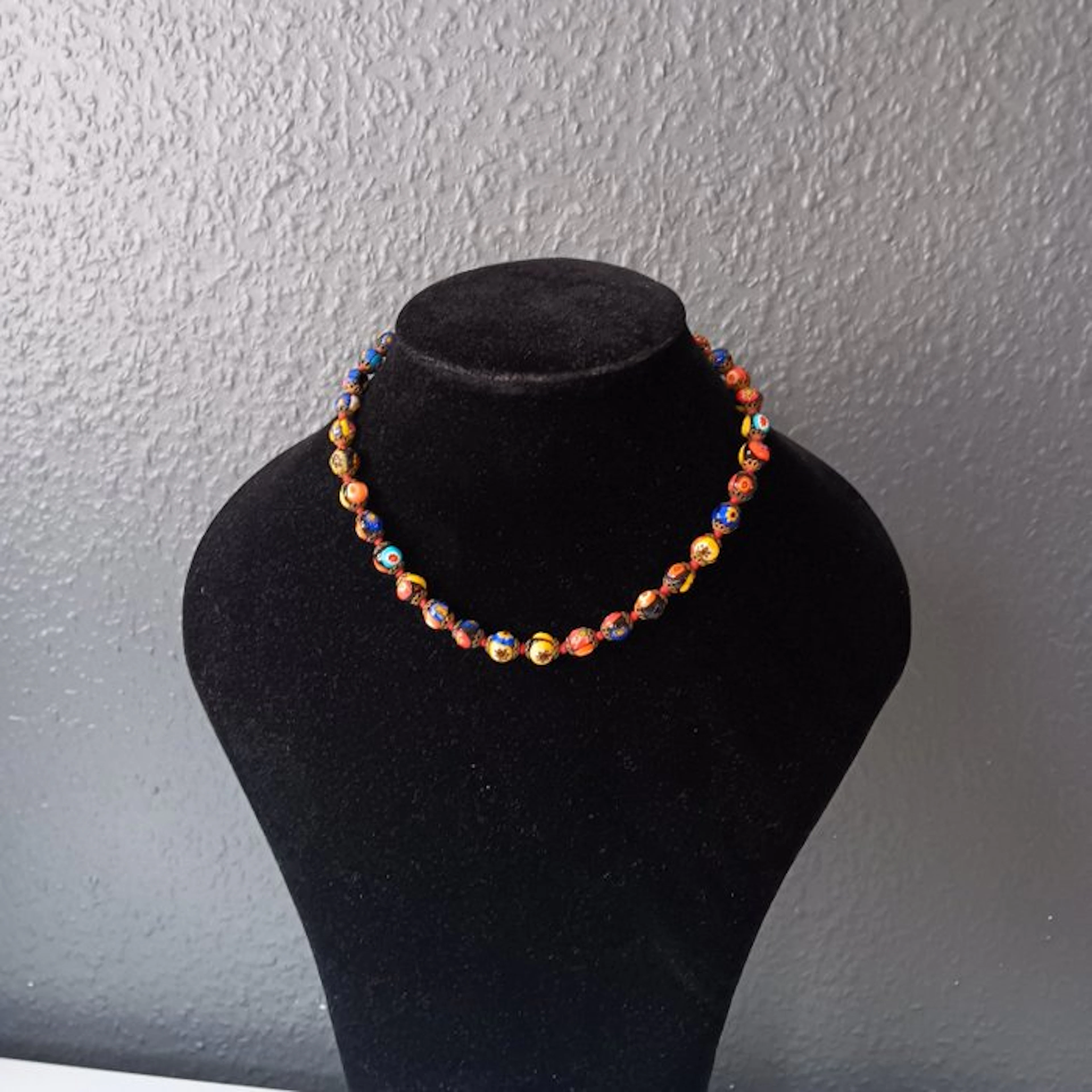 Vintage Venetian Murano Millefiori Glass Bead Necklace - Necklace