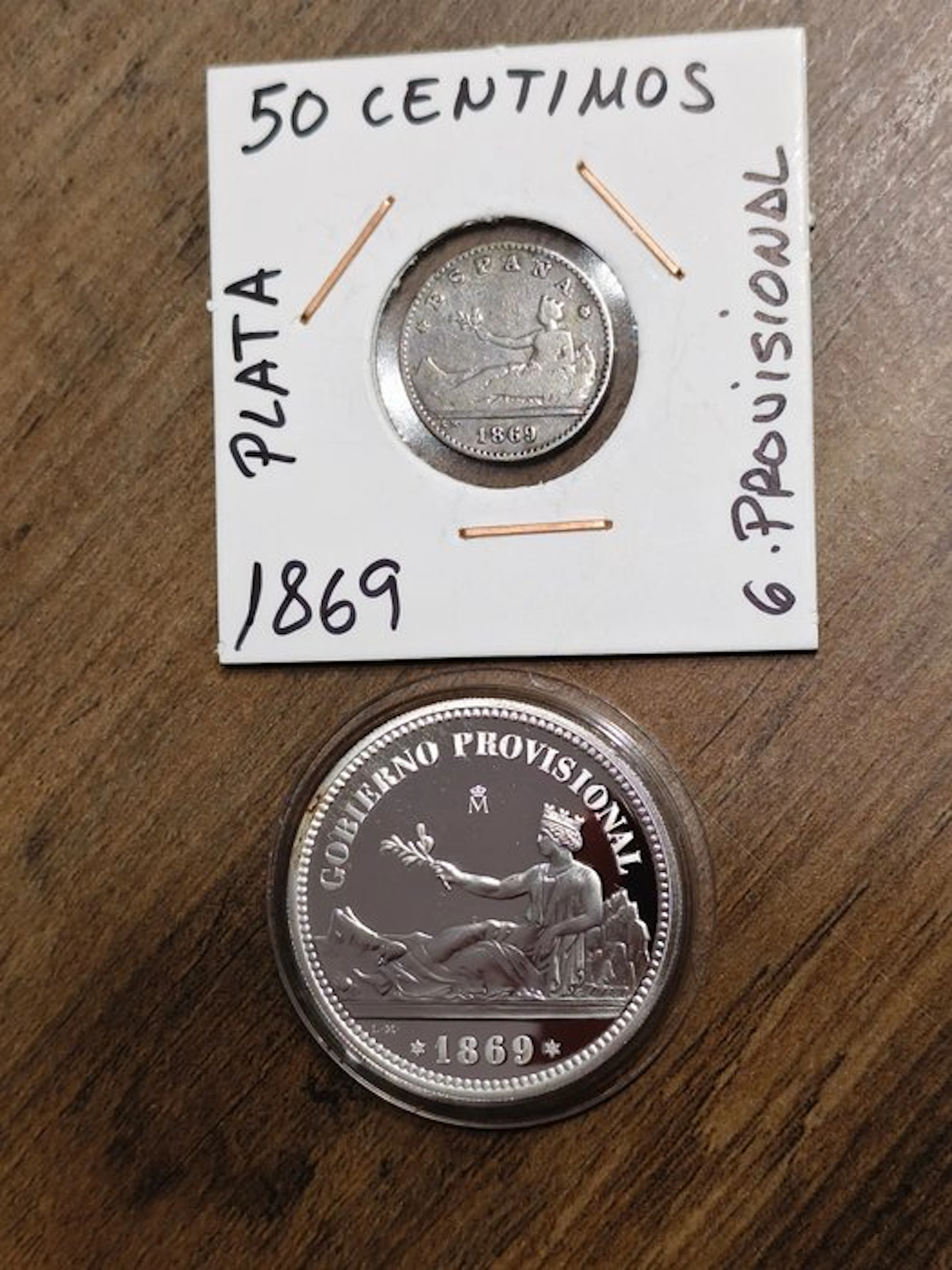 Spain. 50 Centimos 1869 + 1 Medalla (reacuñación de 1...