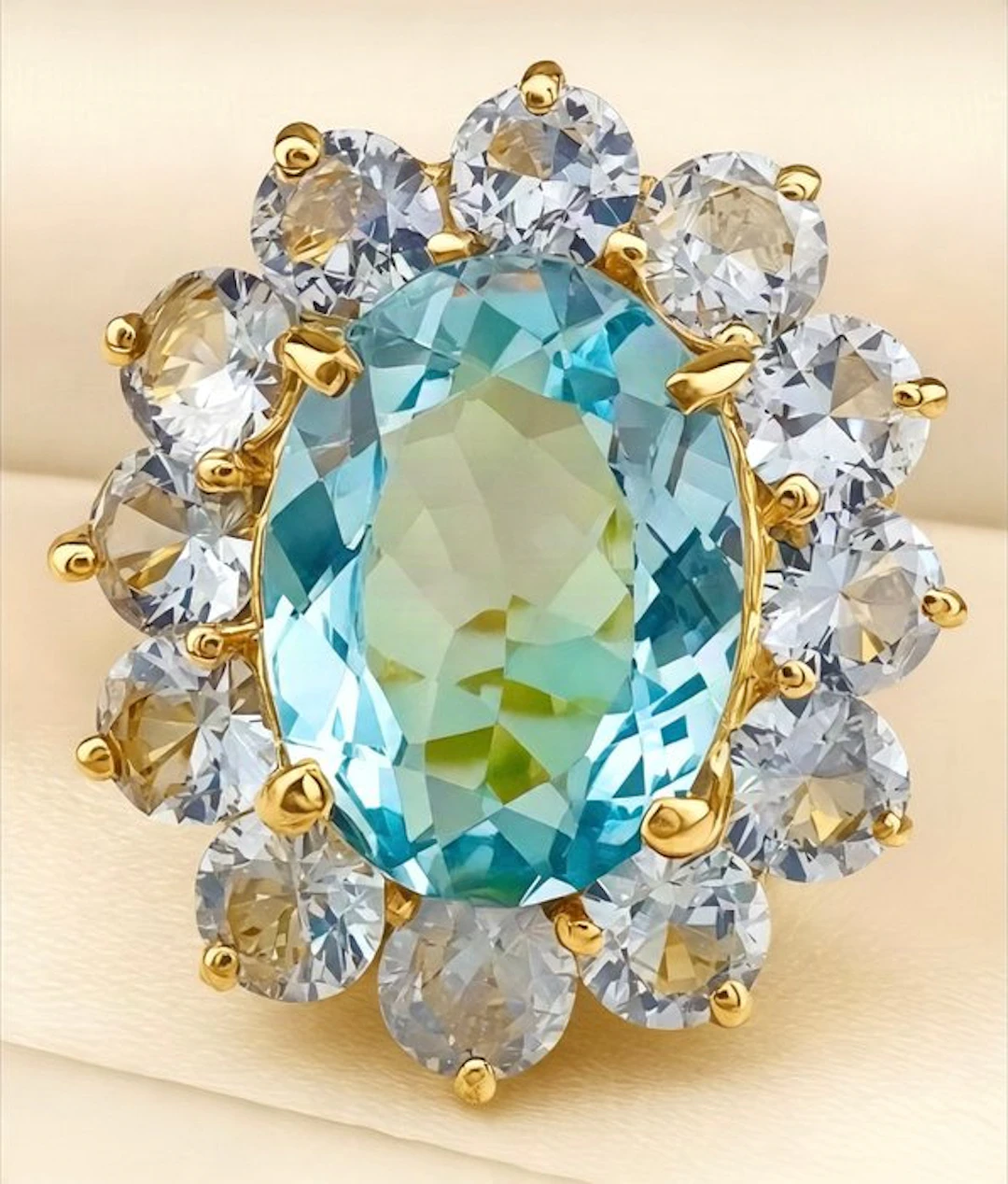 No reserve price - Ring - 9 kt. Yellow gold, Silver Topaz - Aquamarine