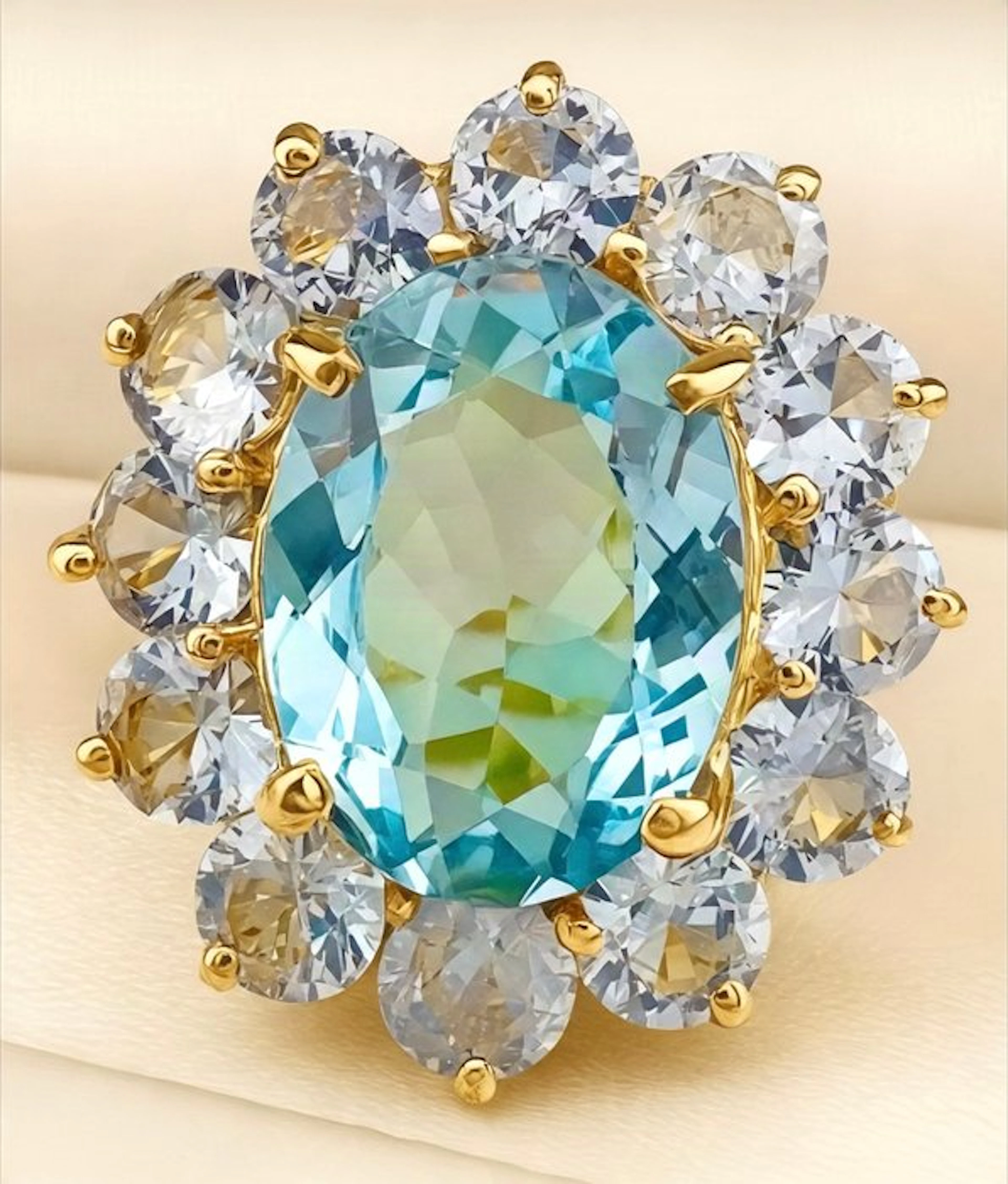 No reserve price - Ring - 9 kt. Yellow gold, Silver Topaz - Aquamarine