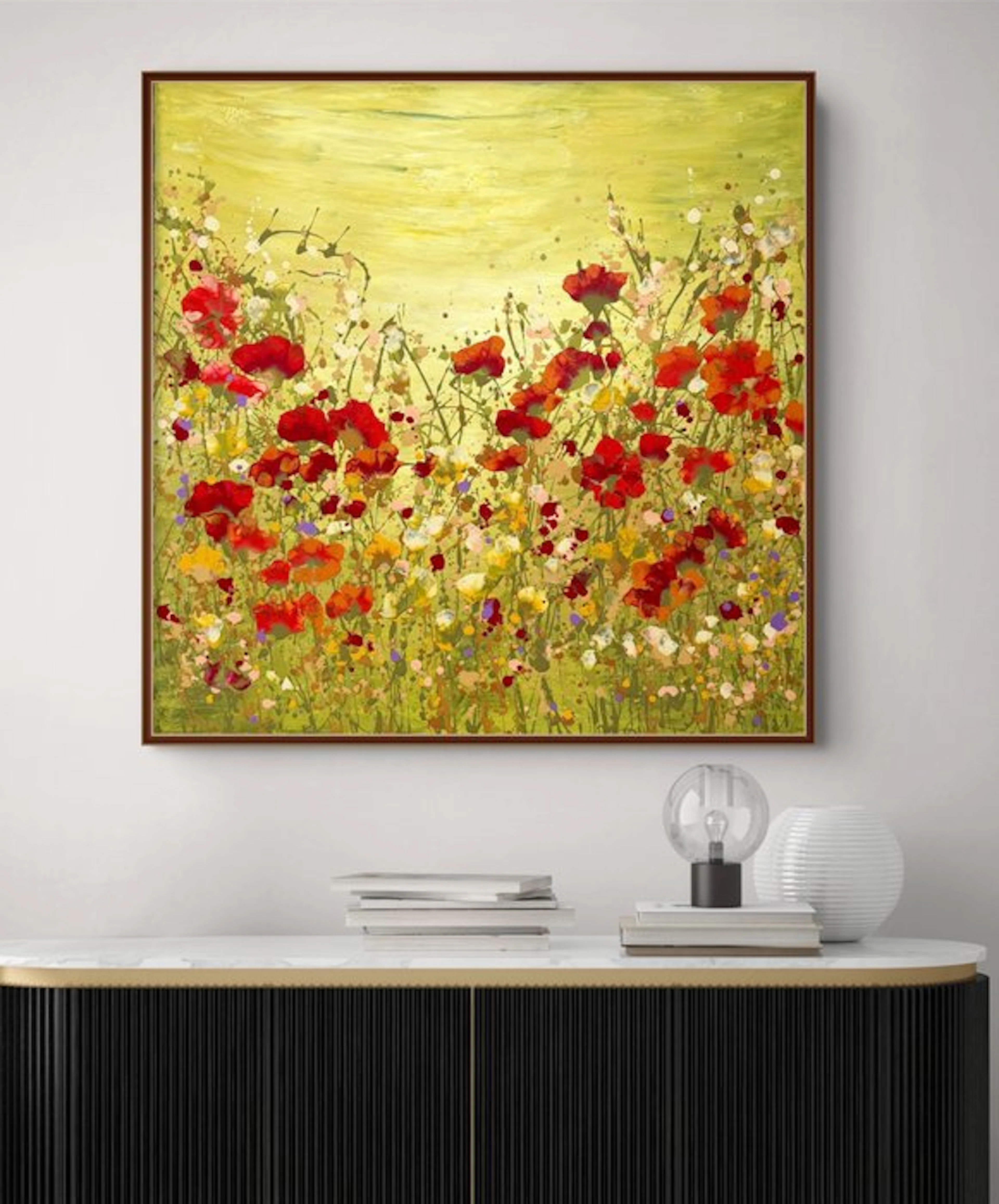 Irina Morisch - Red flowers in the sun- original artwork on linen-