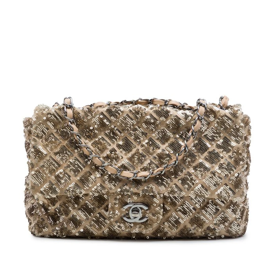 Chanel - CC Quilted Sequin Embellished Satin Flap - Bag