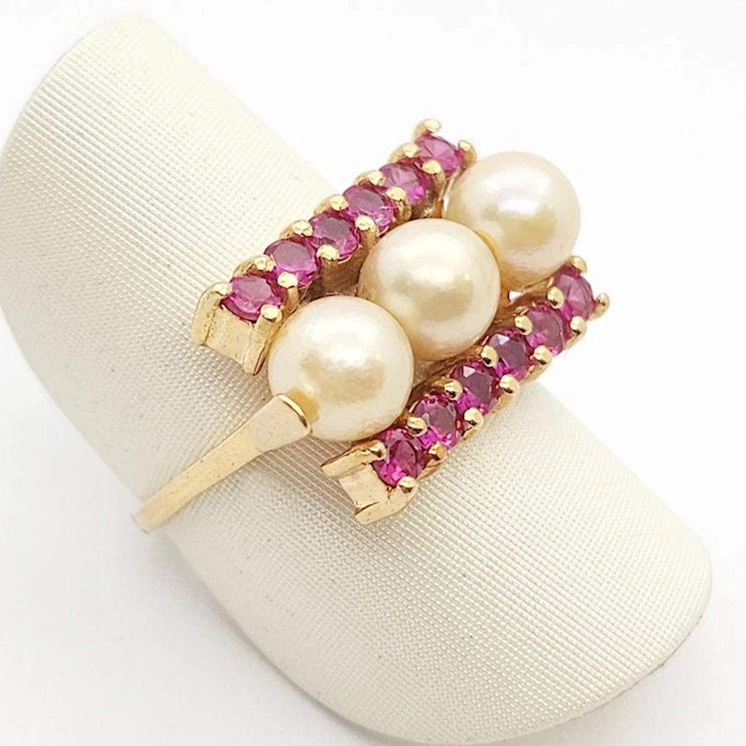 Ring - 18 kt. Yellow gold Pearl - Ruby
