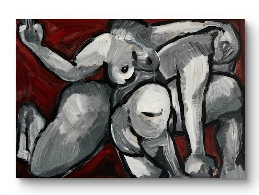 Gundi Falk (1966) - Les Enlacés rouges - grande peinture...