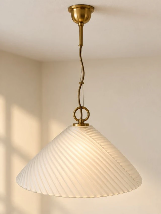 Hanging lamp - Glass, Brass - Vintage pendant lamp