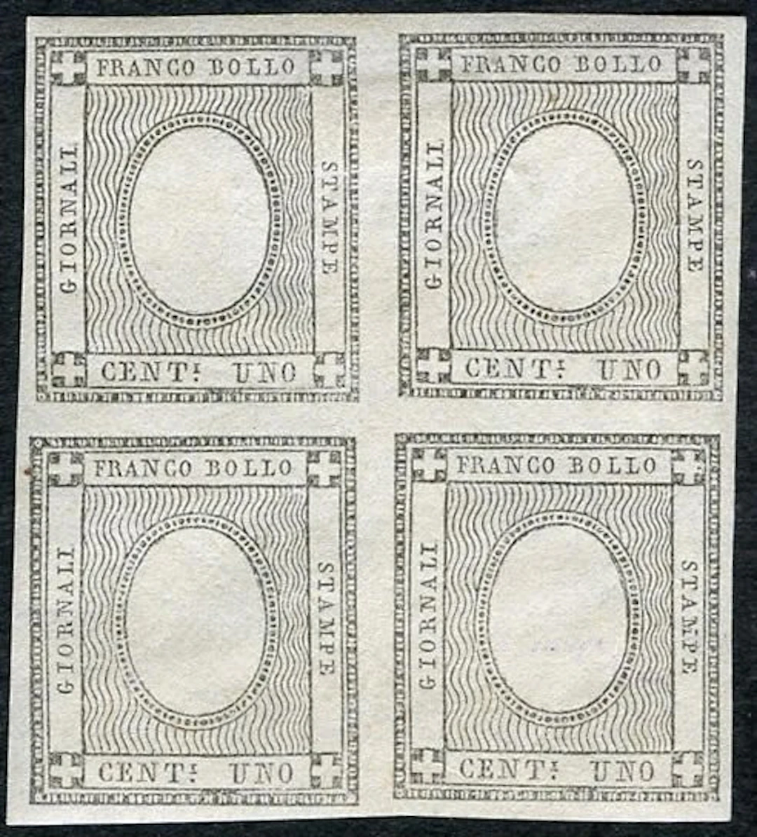 Italian Ancient States - Sardinia 1861/1861 - Splendid four-stamp block