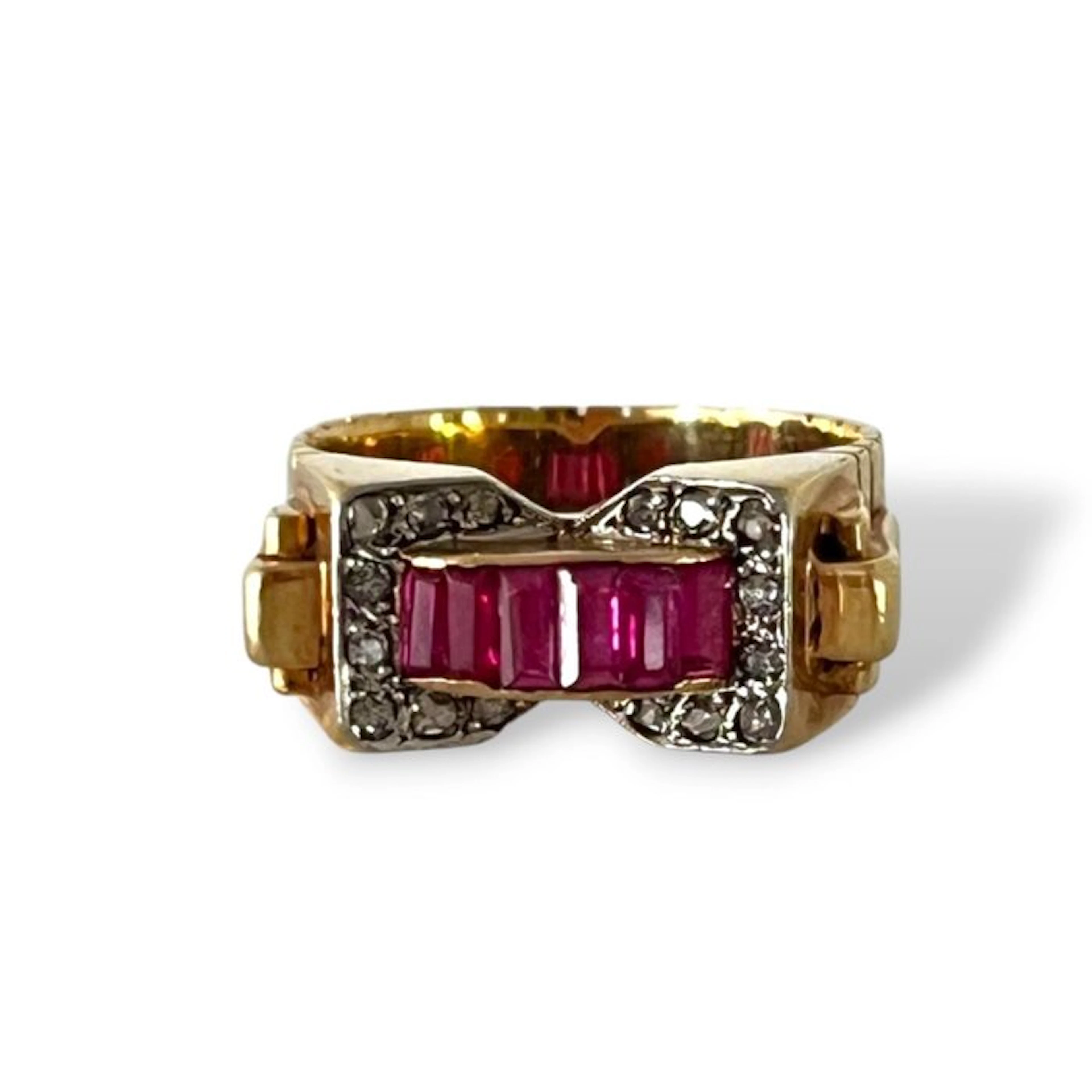 Ring - 18 kt. Yellow gold, Platinum - 0.51ct. tw. Diamond (Natural) - Ruby