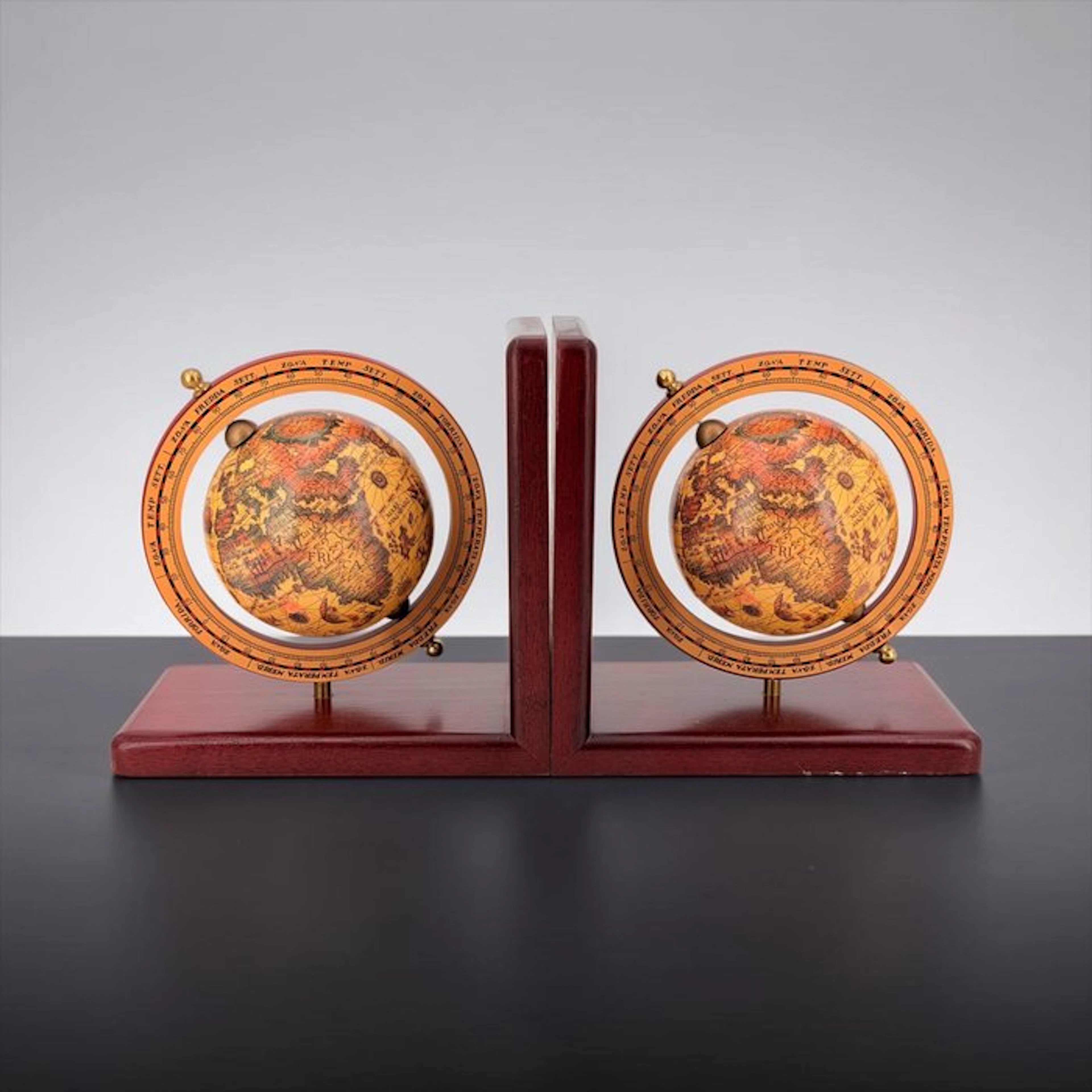 Bookends (2) - Rotaries - Wood - Earth globes