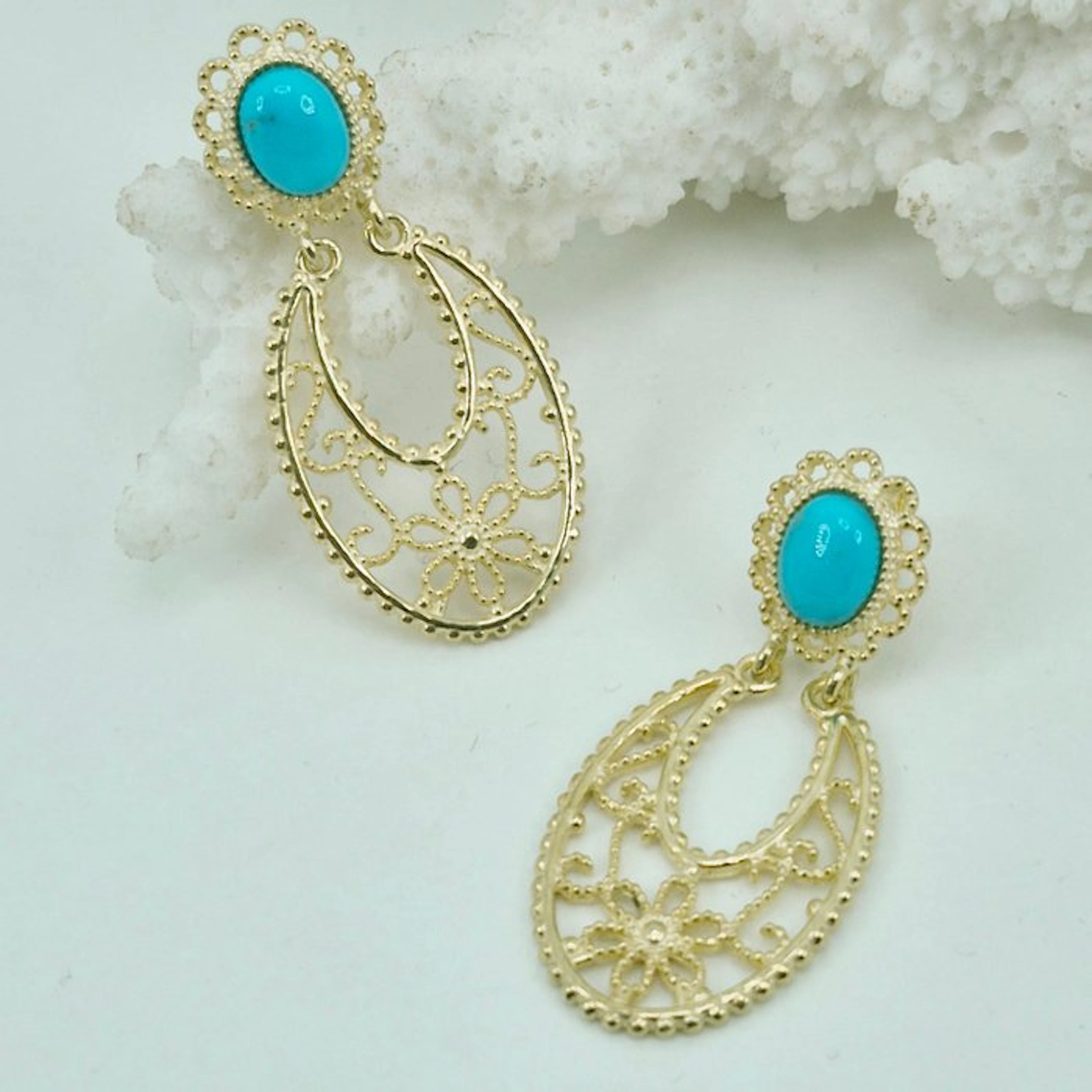 Turquoise - Silver, Gold-plated - Earrings - Turquoise Arizona