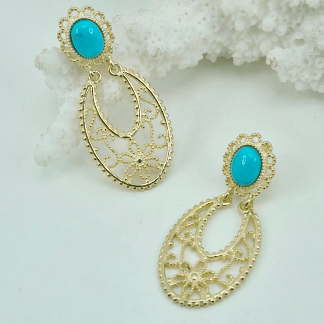 Turquoise - Silver, Gold-plated - Earrings - Turquoise Arizona
