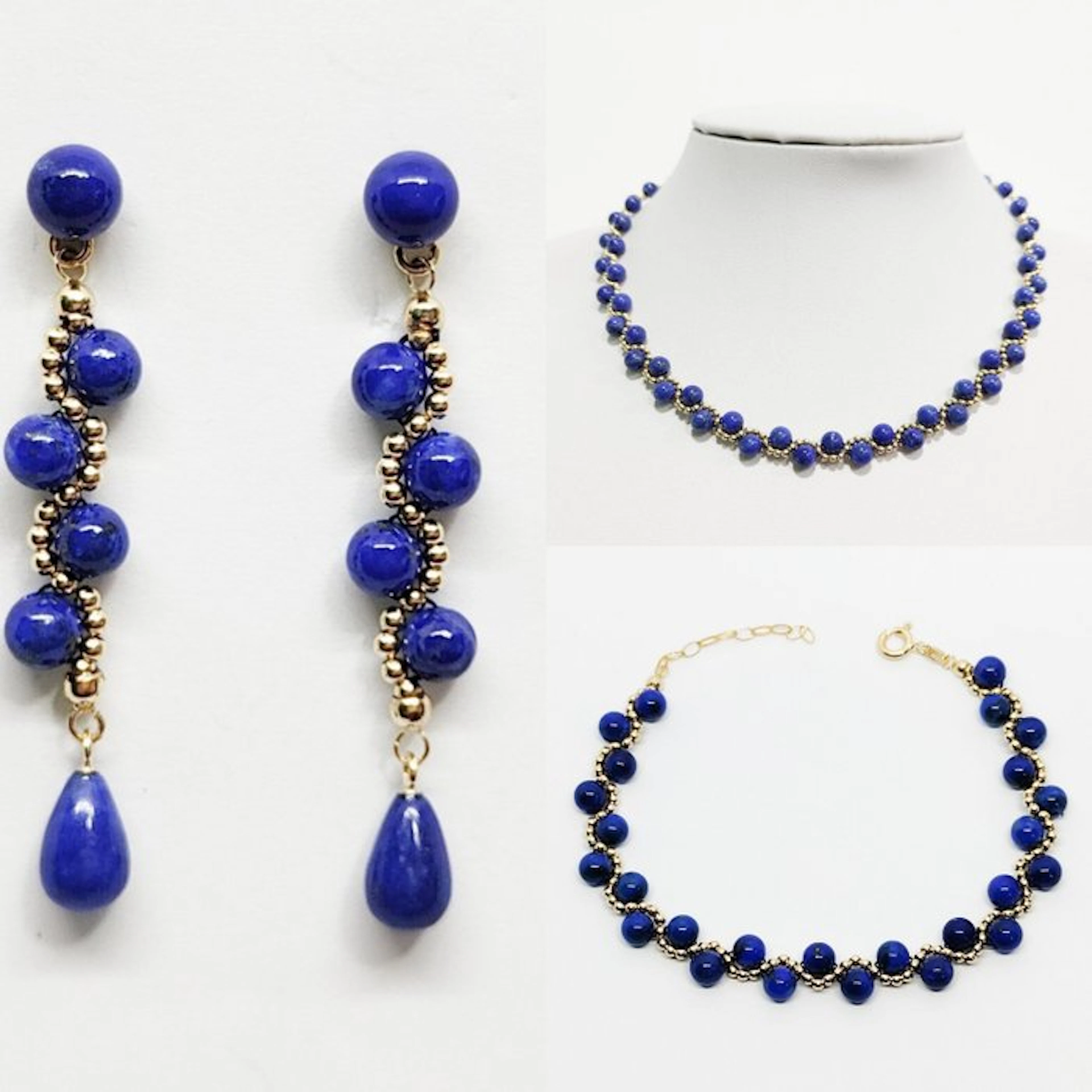 Lapis lazuli - Silver - 3 piece jewellery set