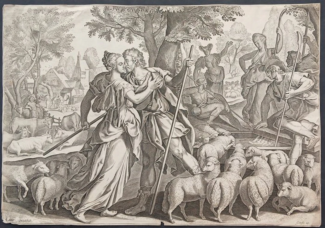 Claes Jansz. Visscher (1587-1652) - Incontro di Giacobbe e Rachele al pozzo