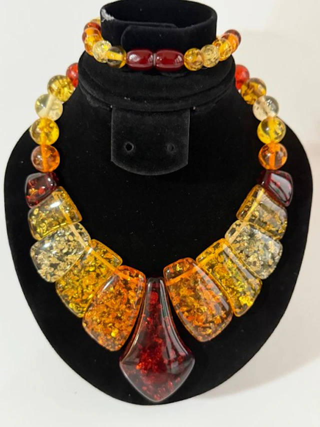 Amber Multicolor Statement Necklace Chunky Design...