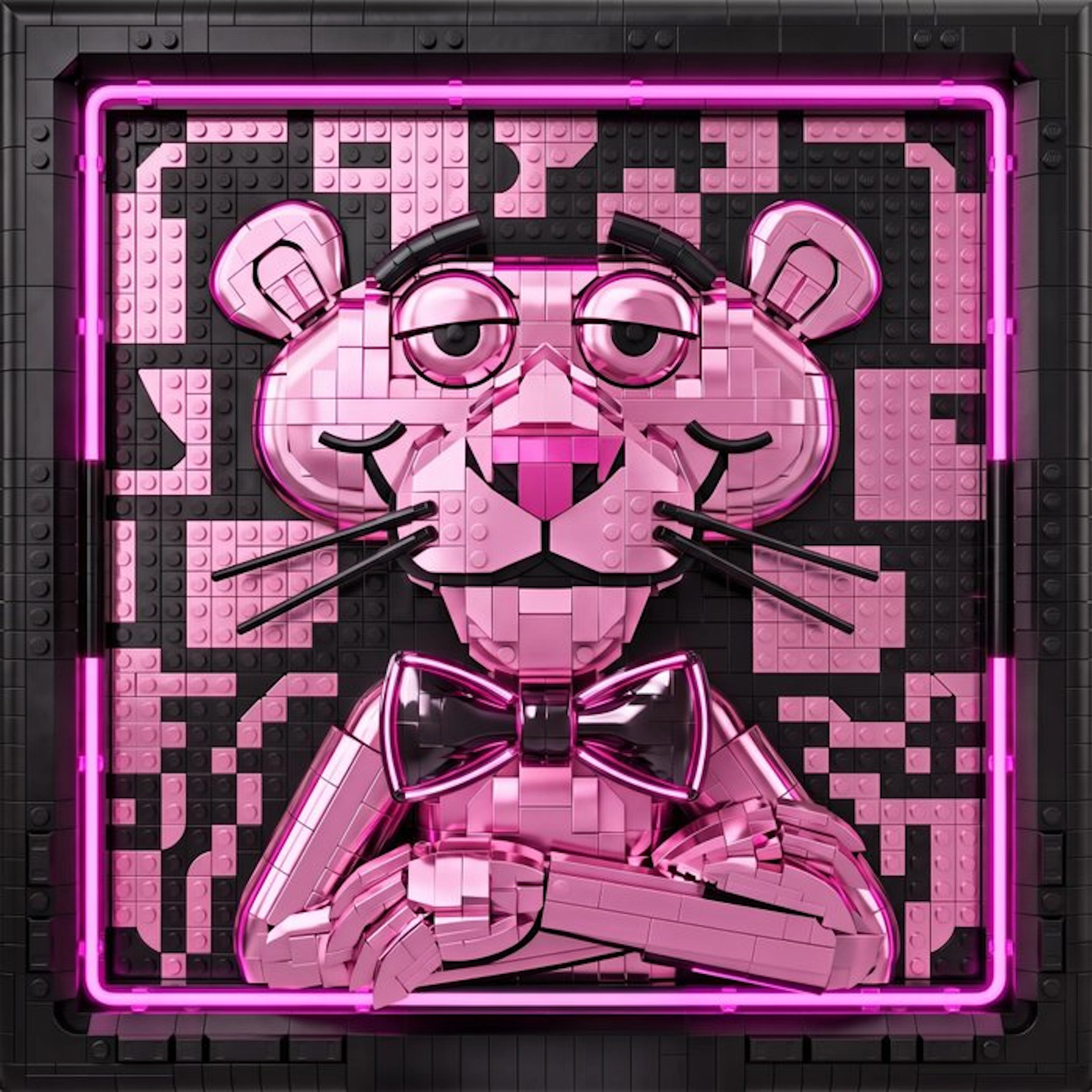 Artxlife - The Charming Pink Panther Lego Art in a Neon Glow