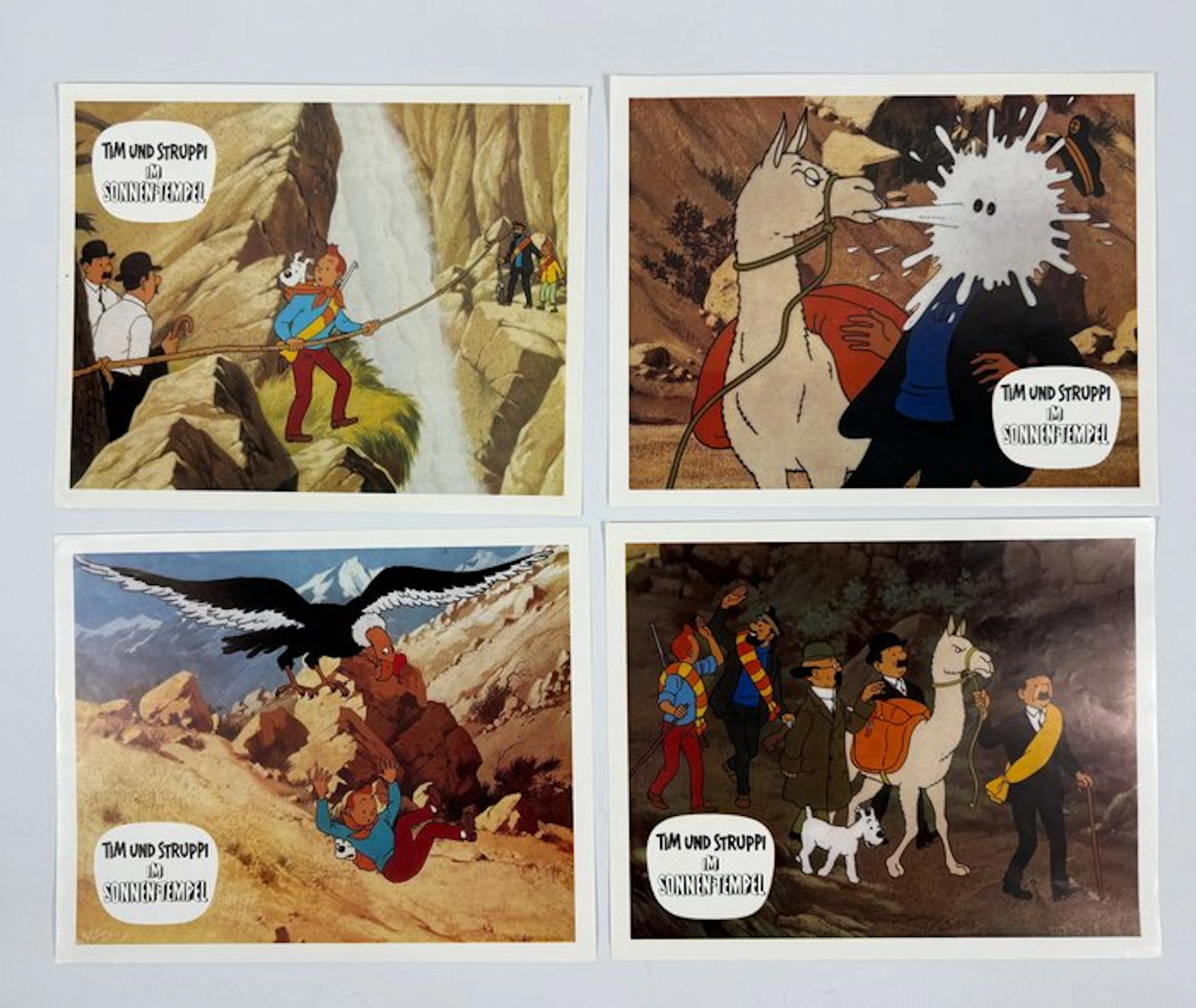Tintin - 4 affichettes Le Temple du Soleil - En Allemand - 4 Movie posters