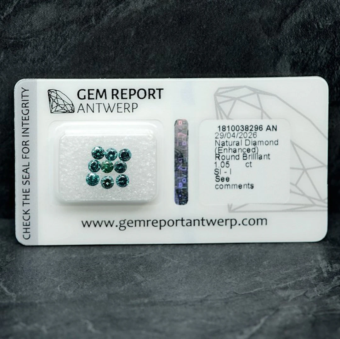 9 pcs Diamond (Colour-treated) - 1.05 ct - Round - Fancy Greenish Blue - SI1