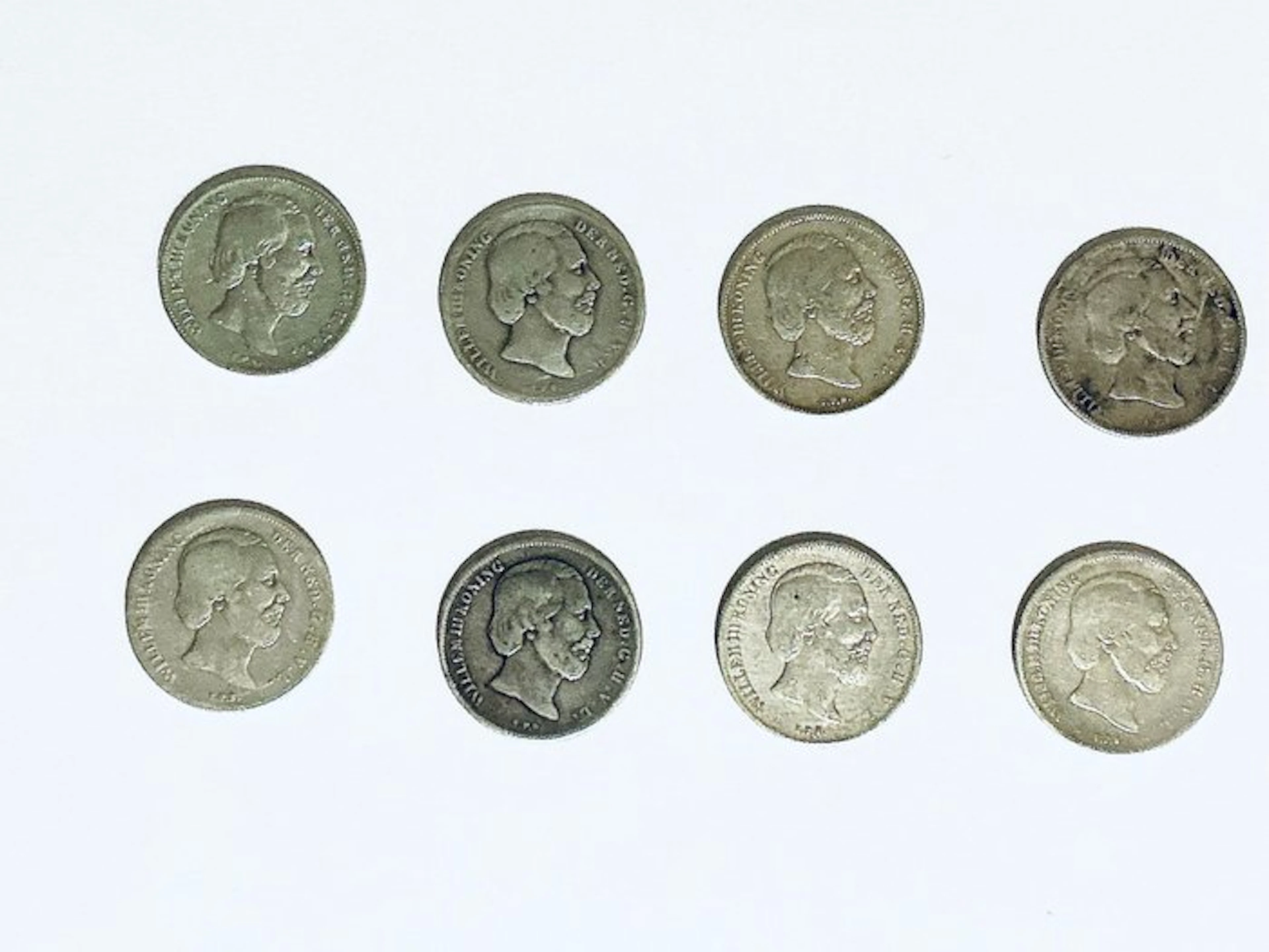 Netherlands. Willem III. 1/2 Gulden lot 8 stuks munten (No reserve price)