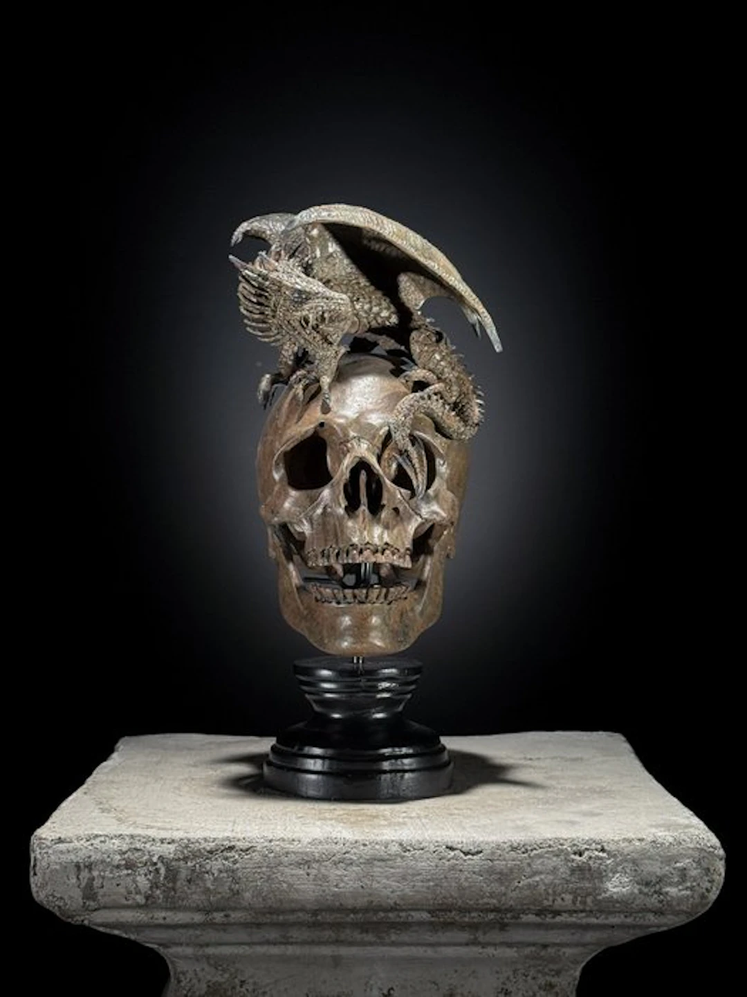 Statue, NO RESERVE PRICE - Human Skull Dragon on custom...