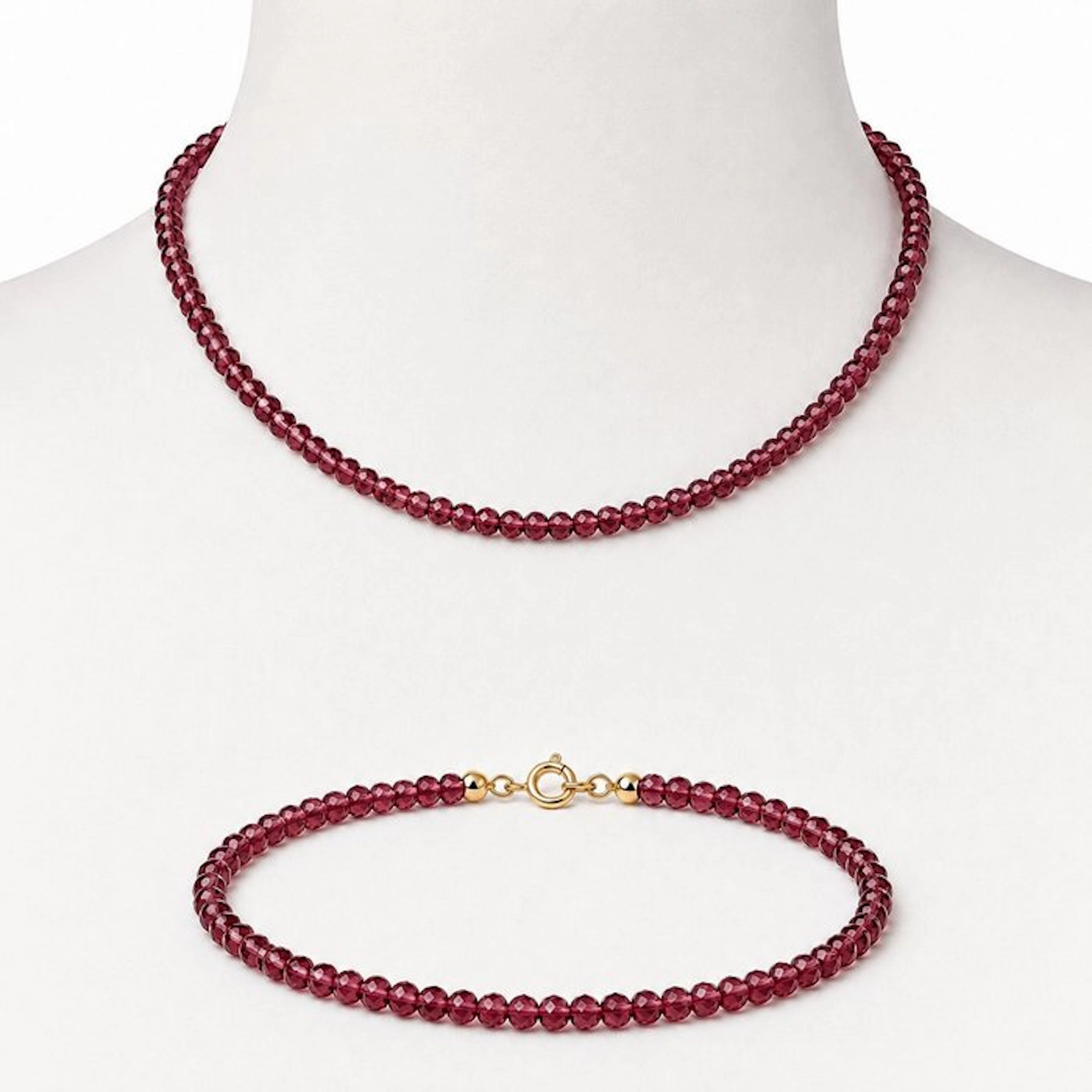 No reserve price - 2 piece jewellery set - 18 kt. Yellow gold Garnet