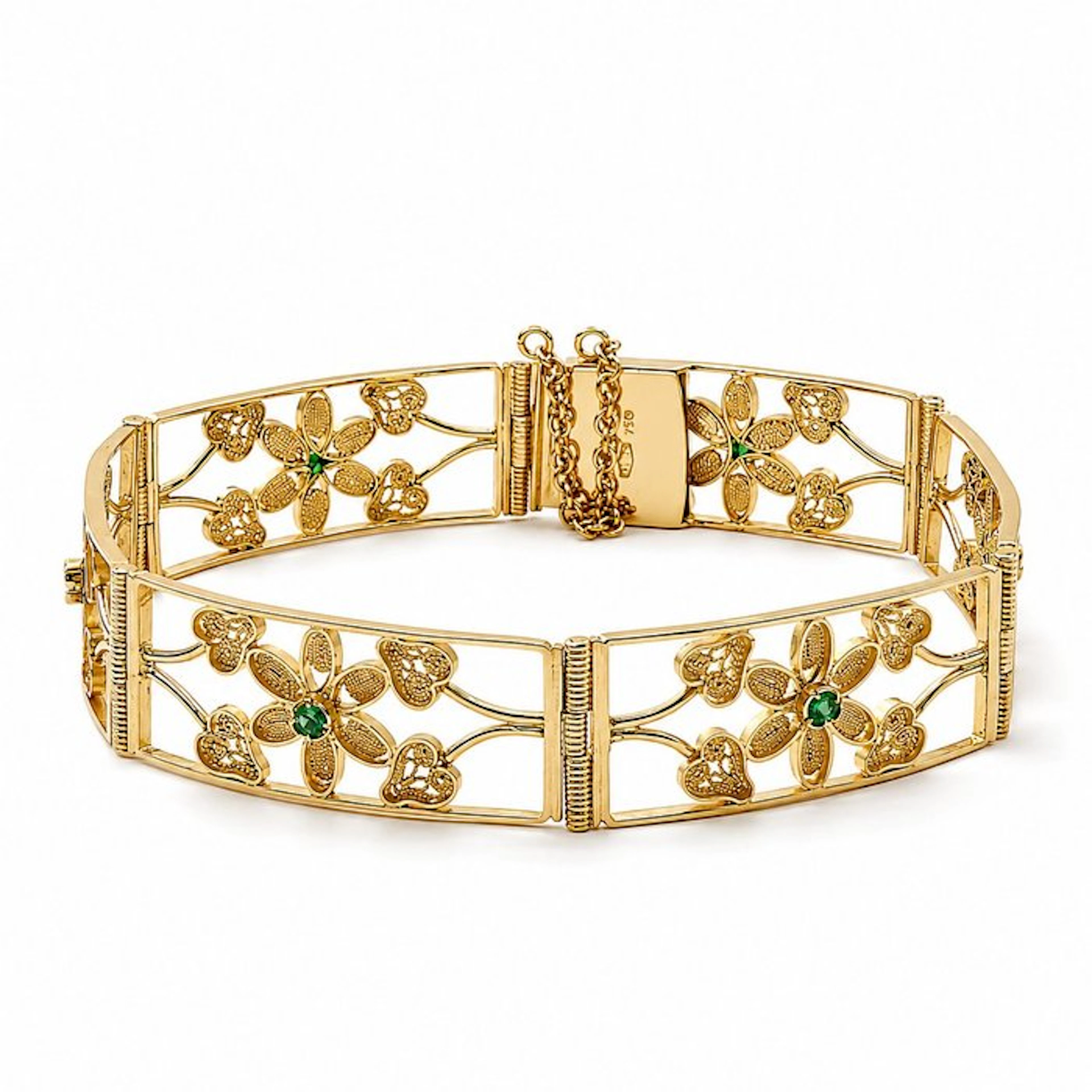 Bracelet - 18 kt. Yellow gold - 0.16ct. tw. Emerald - Made in Italy - Handmade