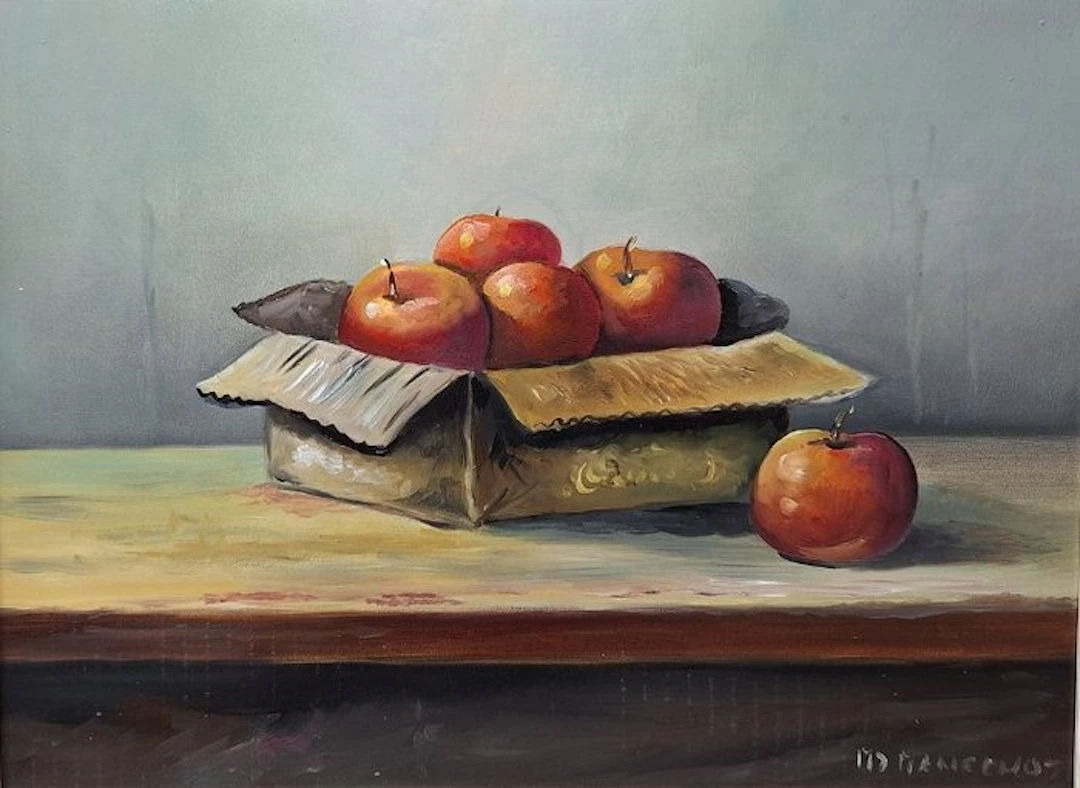Rinus Manschot (XX-XXI) - Stilleven met een doos met Appels