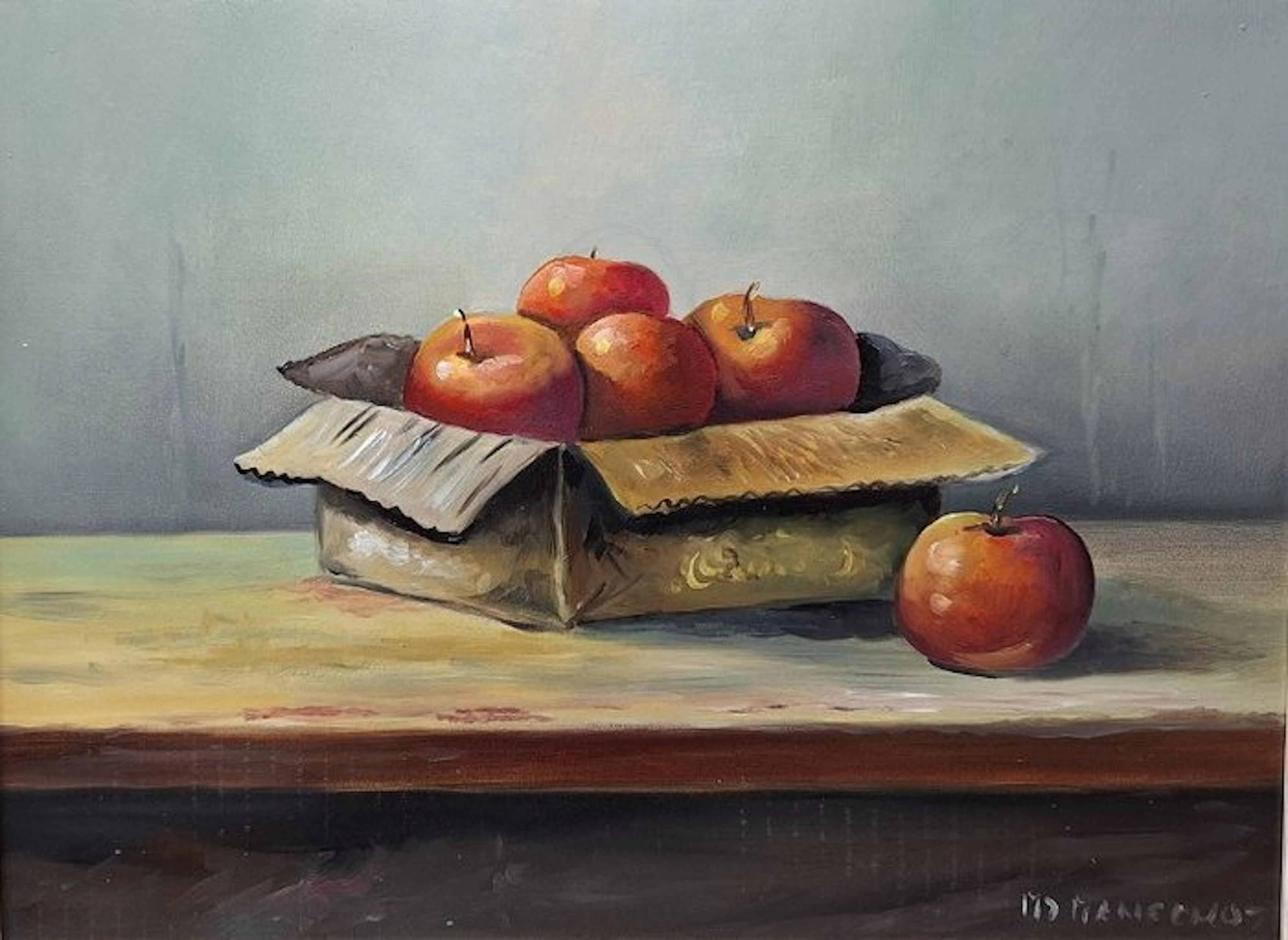Rinus Manschot (XX-XXI) - Stilleven met een doos met Appels