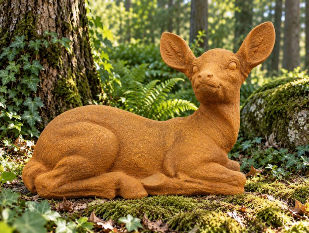 Statue, liggend jonge ree - 26 cm - polyresin