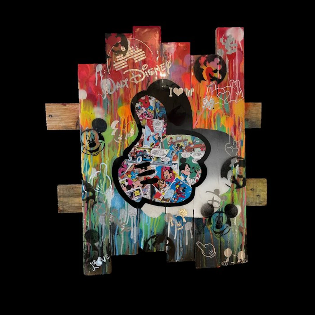 Vincent STREIFF - Le Gant Blanc – Tableau Pop Art sur bois de palette recyclé