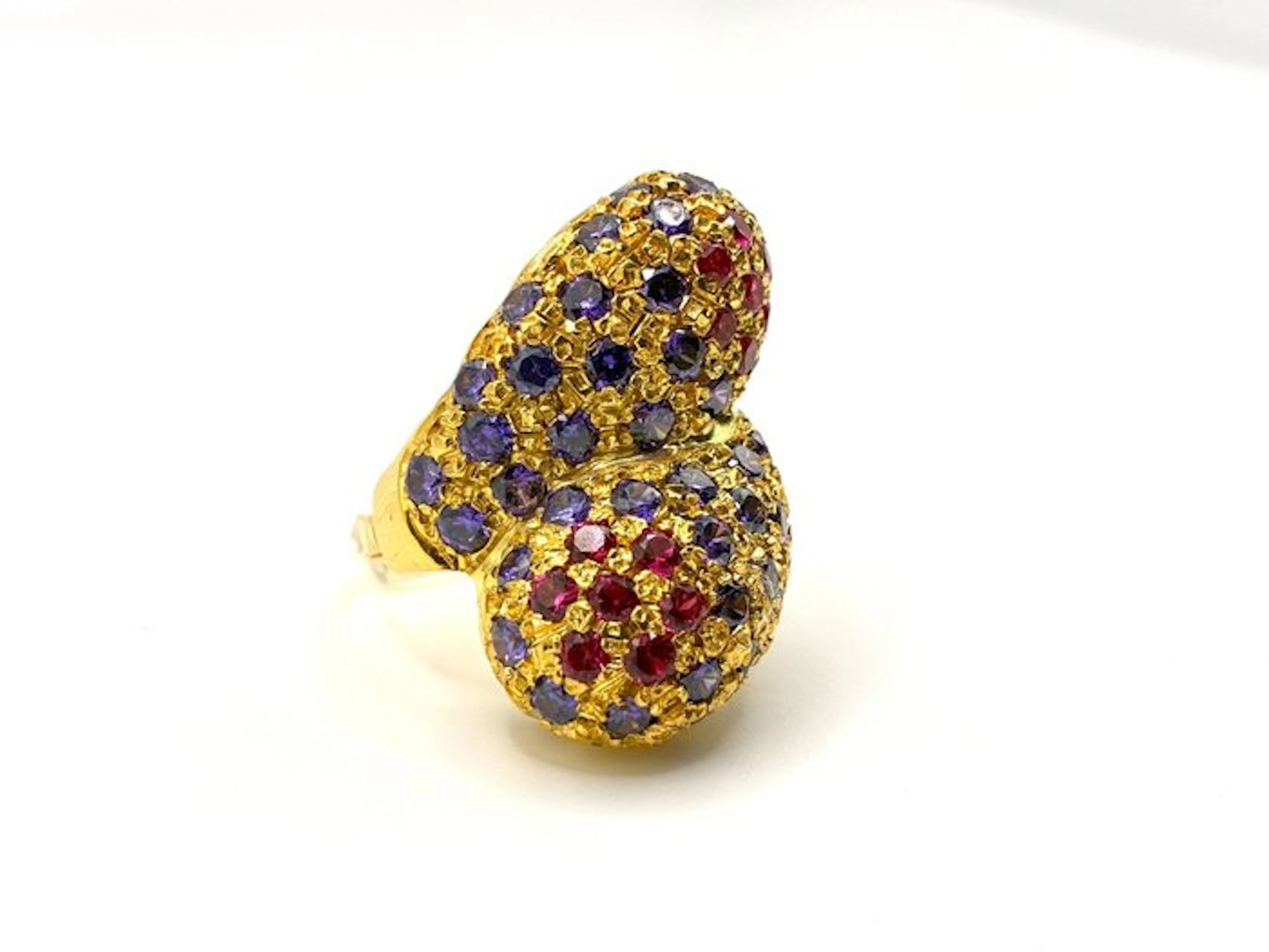 No reserve price - Statement ring - 9 kt. Yellow gold, Silver Amethyst - Ruby