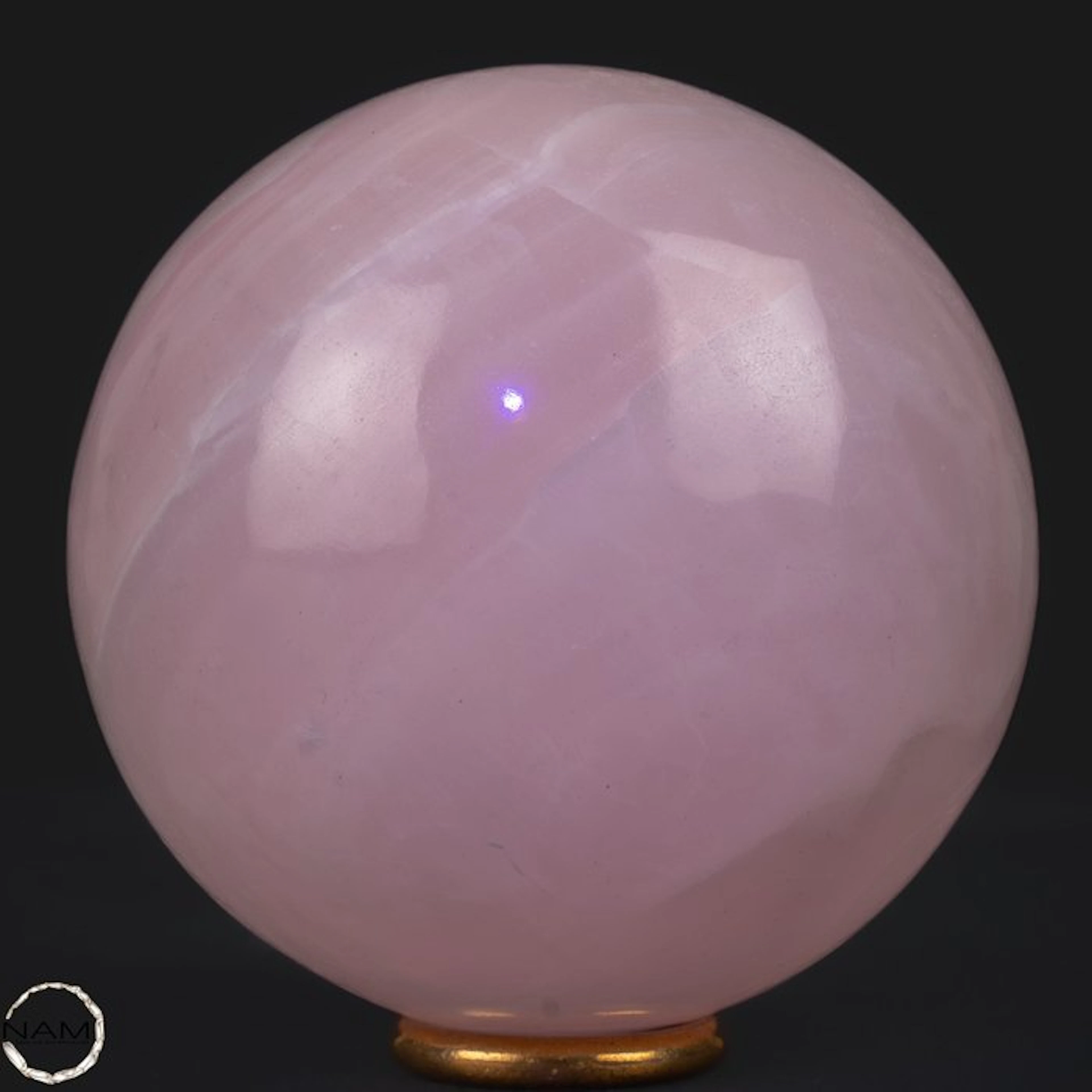Natural aragonite sphere in soft pink with intense UV fluorescence- 623.19 g