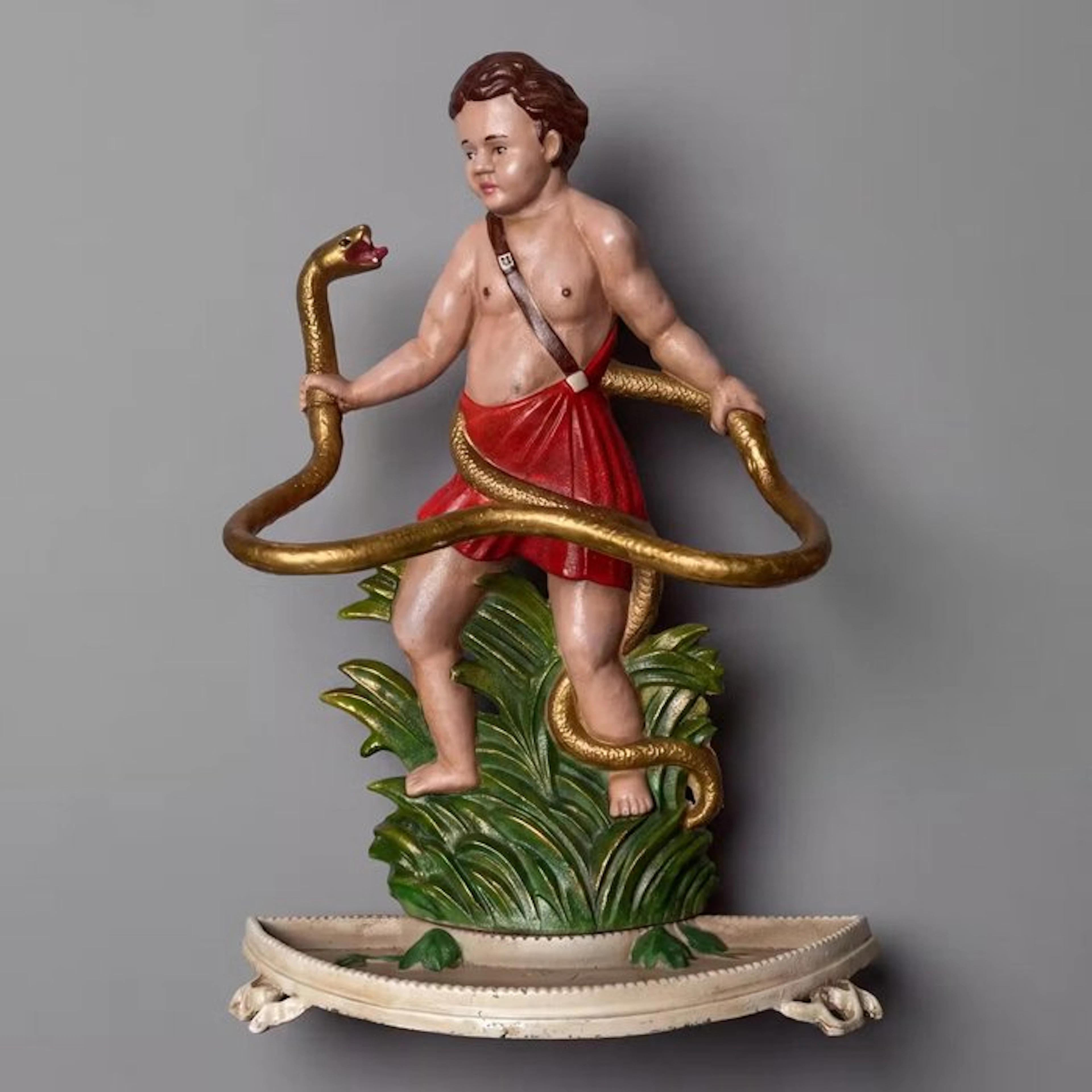 Statue, XL Hercules en slang paraplubak 54 cm - 54 cm - cast iron