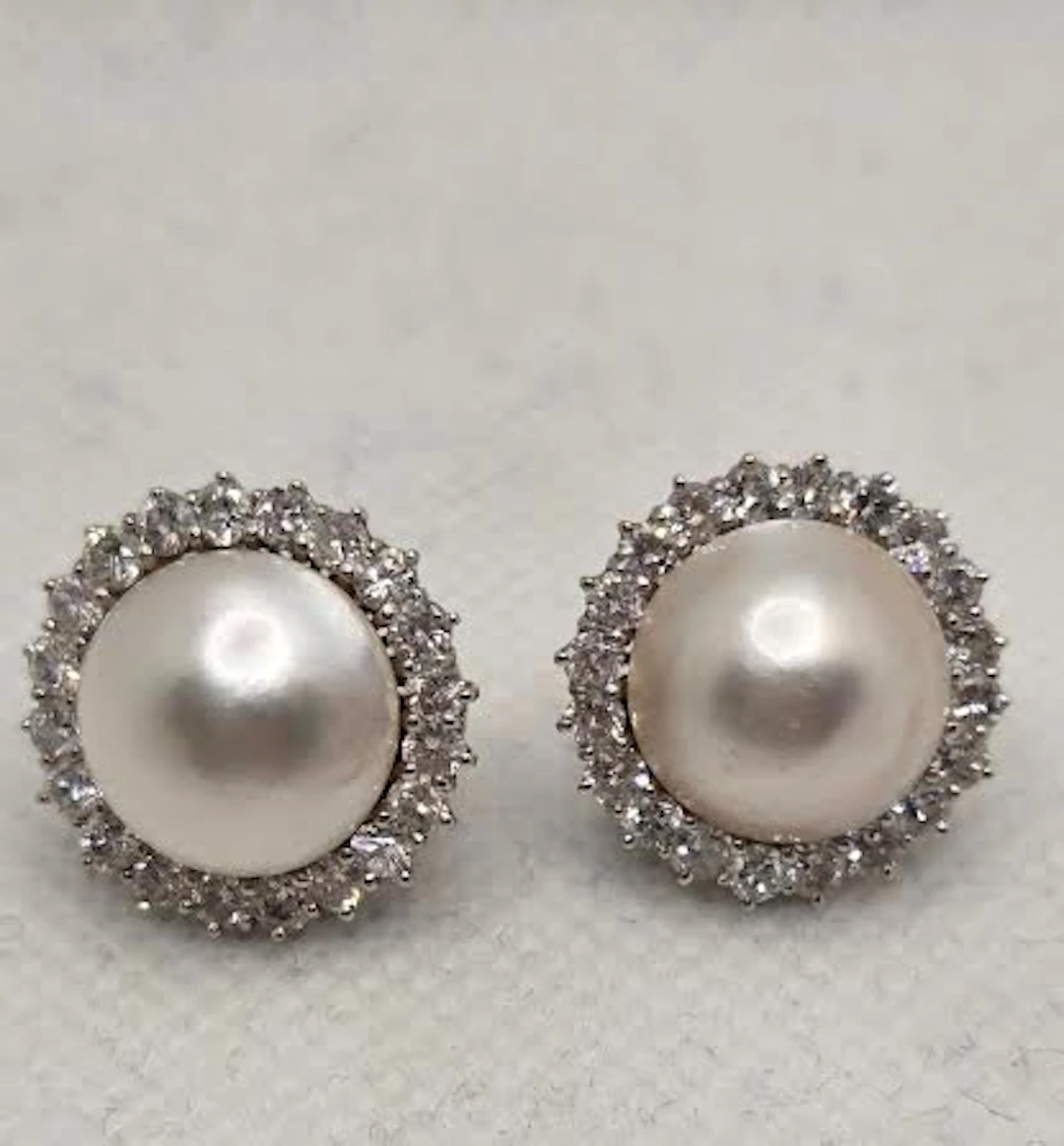 Earrings - 18 kt. White gold Pearl - Diamond