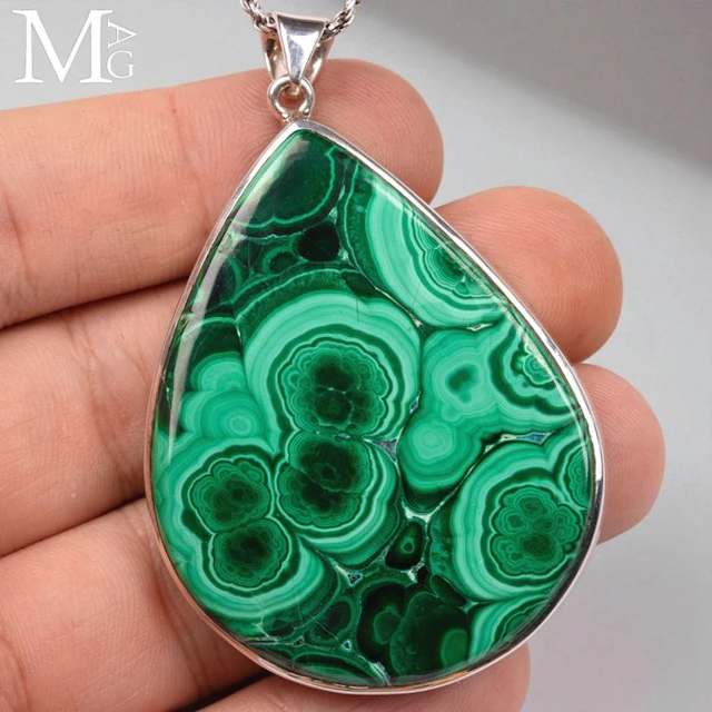 Sterling Silver Pendant with Unique Malachite Gem...