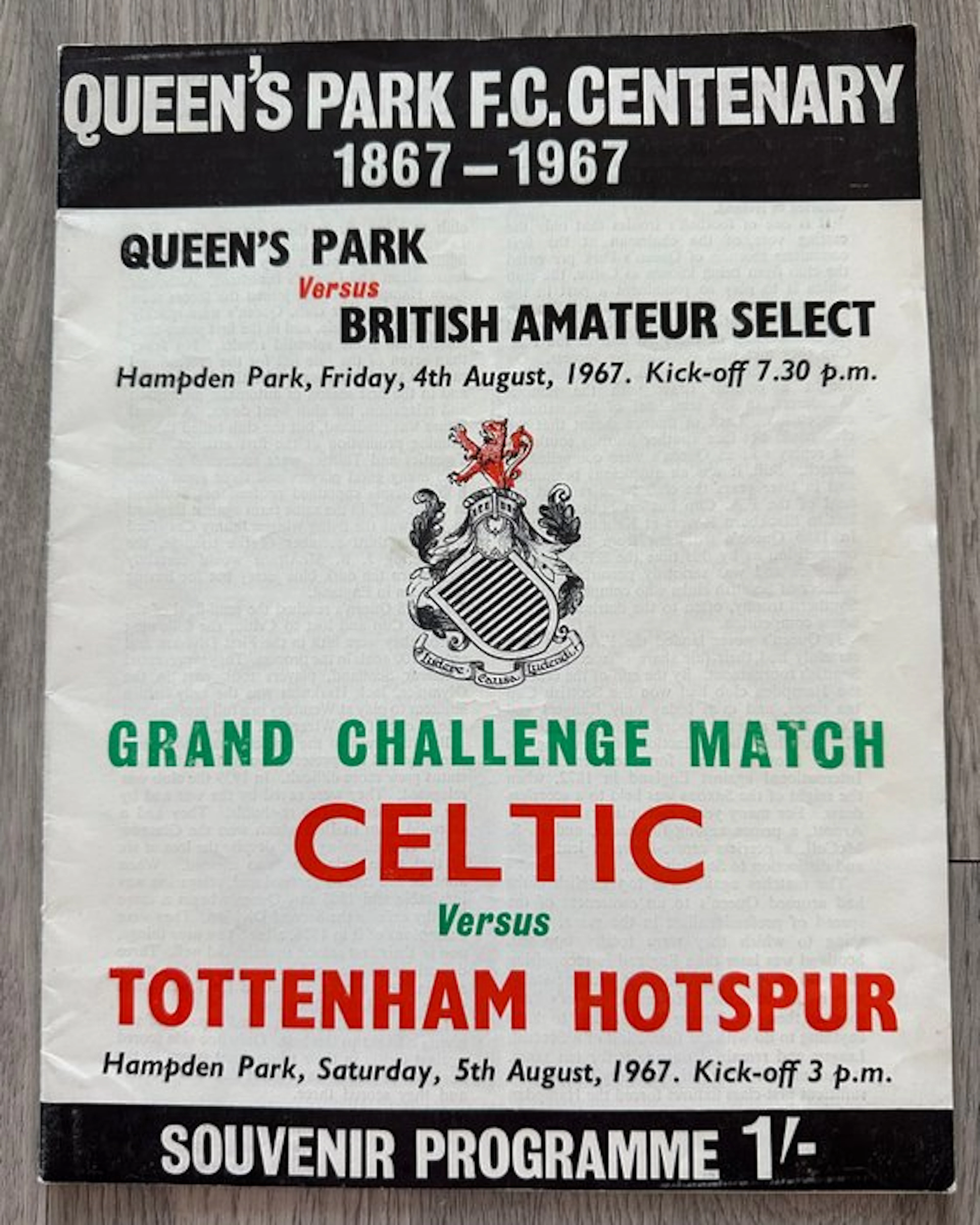 Celtic - Tottenham Hotspur - Grand Challenge Match - 1967 - Event programme