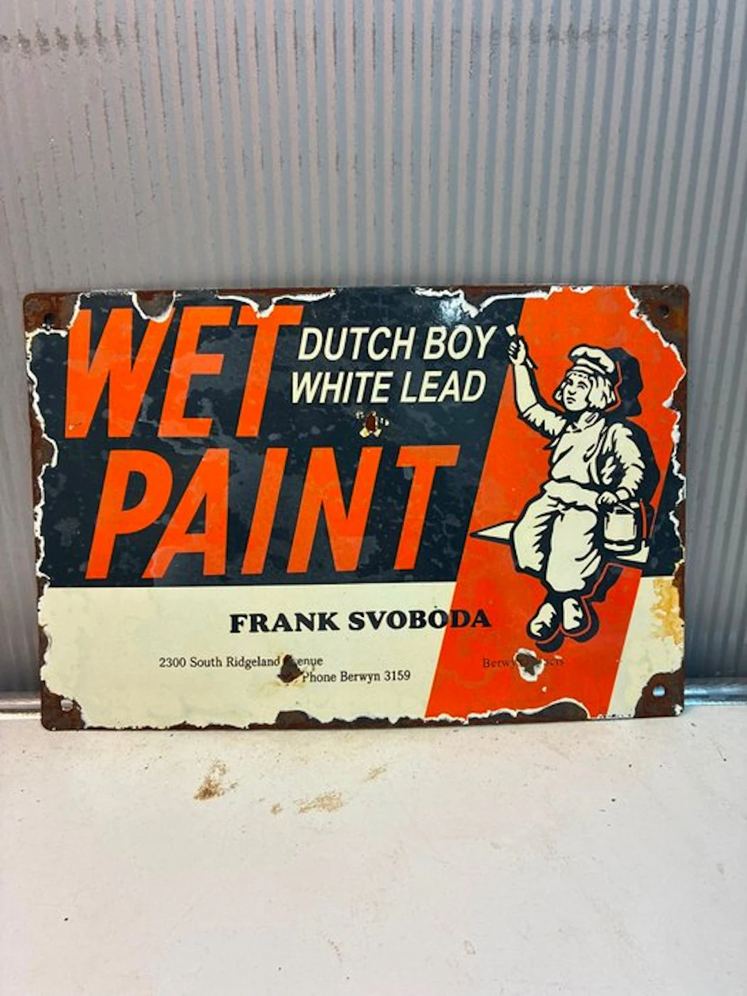 Dutch Boy Wet Paint – White Lead – Emaille Reclamebord - Enamel sign - Enamel