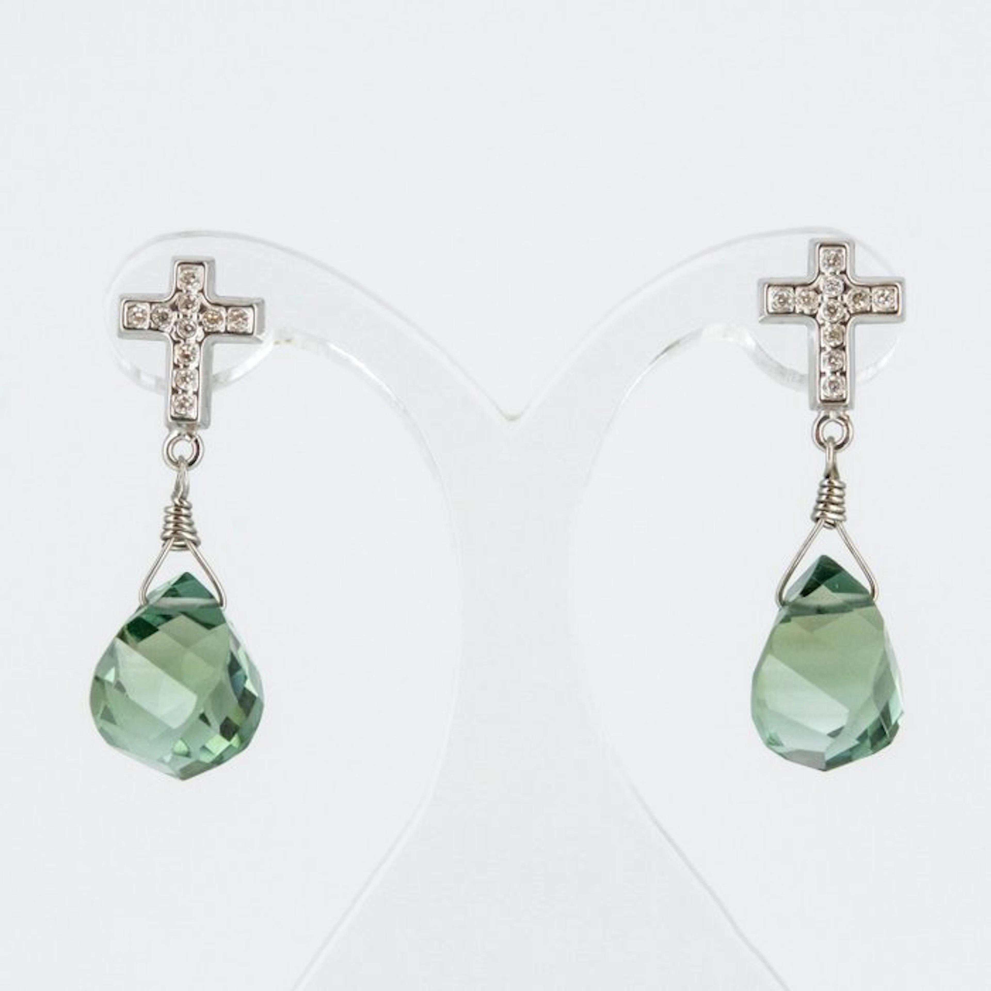 Earrings - 18 kt. White gold Quartz - Diamond