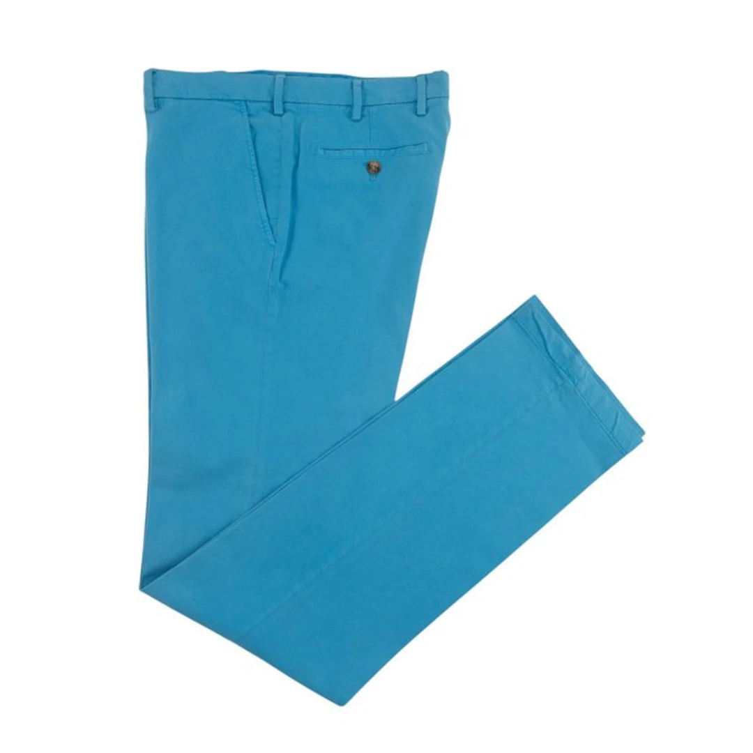 LORO PIANA - 48 IT - Turquoise Cotton Pant Straight Leg...