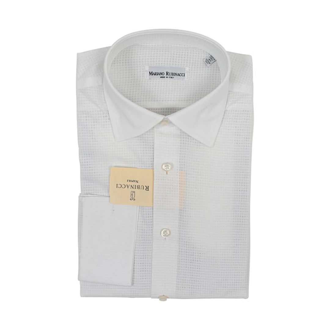 RUBINACCI NAPOLI White Hand-Sewn perforated Shirt Classic Fit 3T - Size 15 - 38 - Camicia - Nuovo con etichette