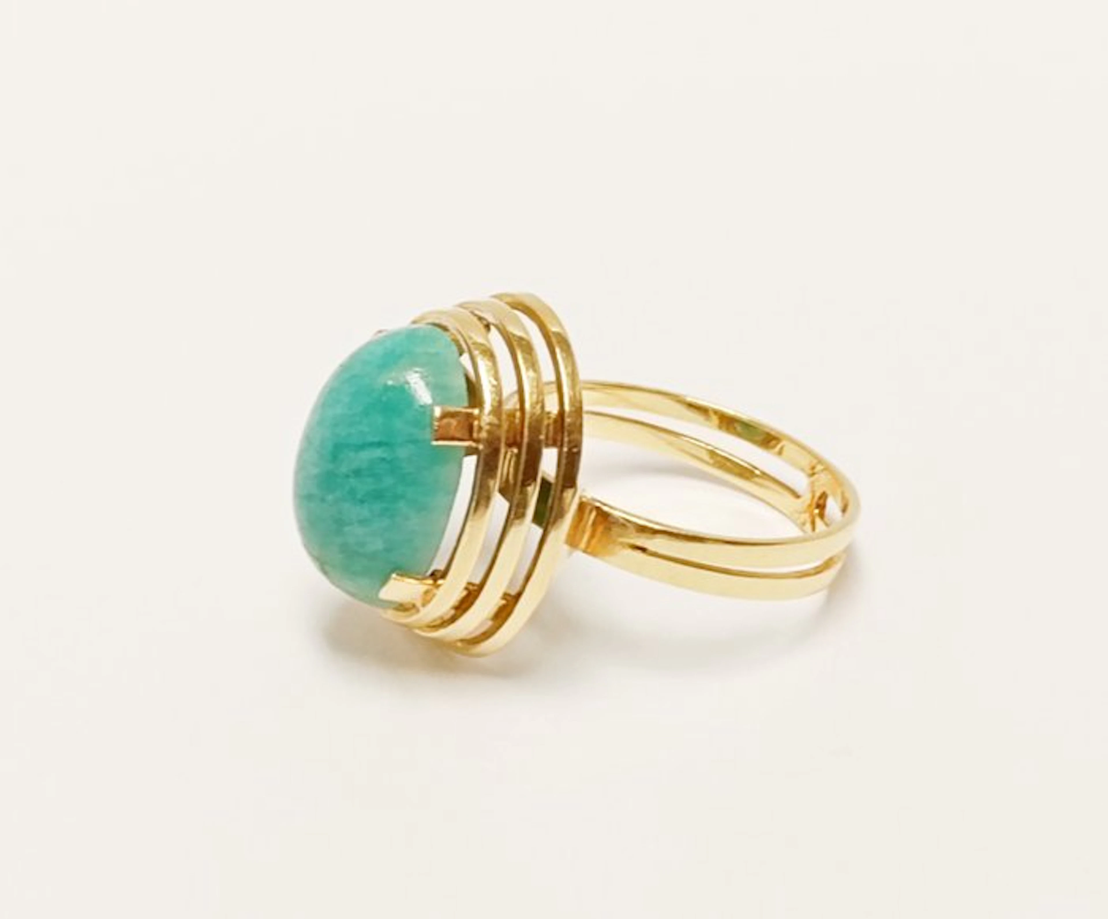 Cocktail ring - 18 kt. Yellow gold - Amazonite cabochon