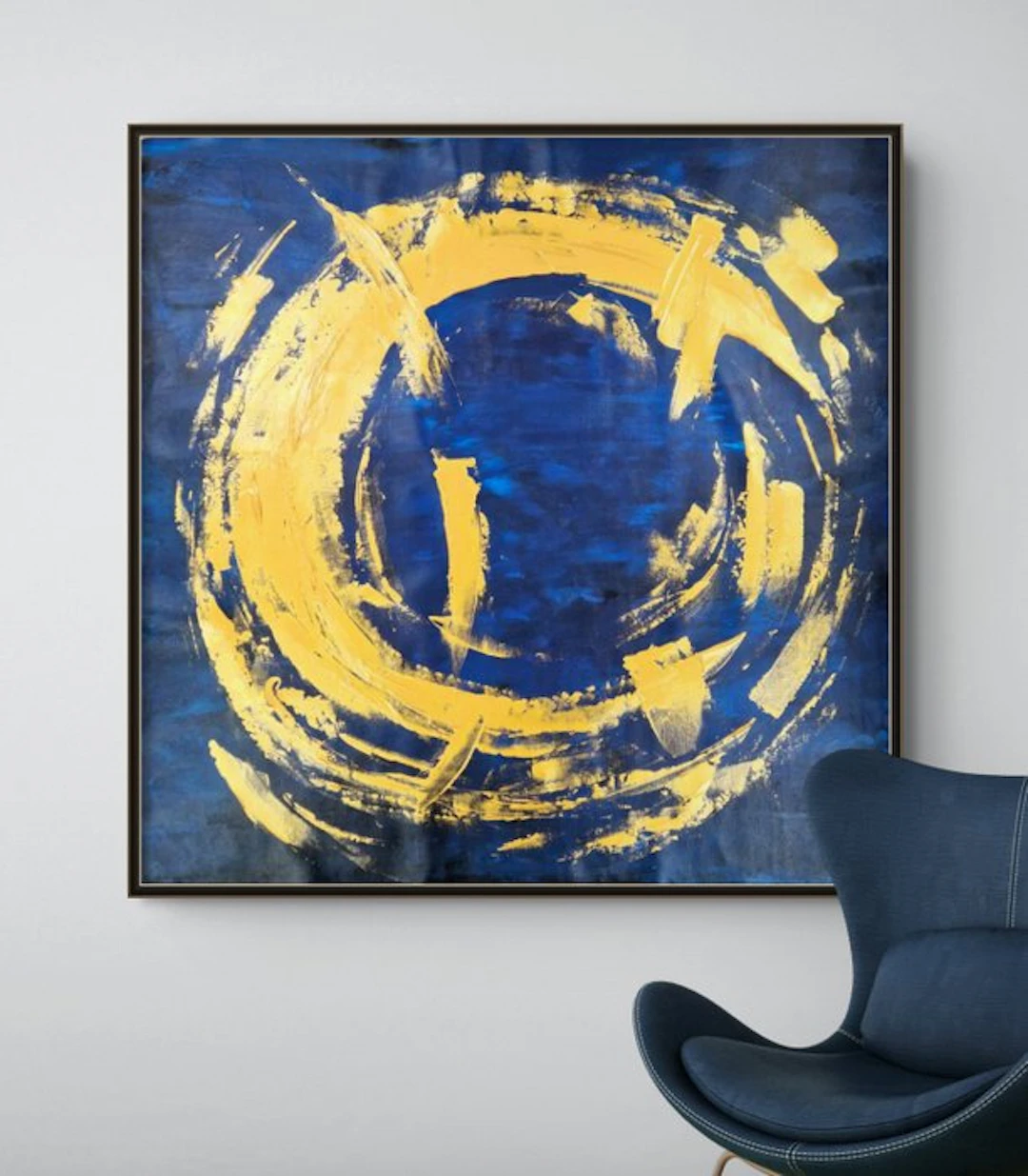 Irina Morisch - Blue frequency II -square abstract art on linen-