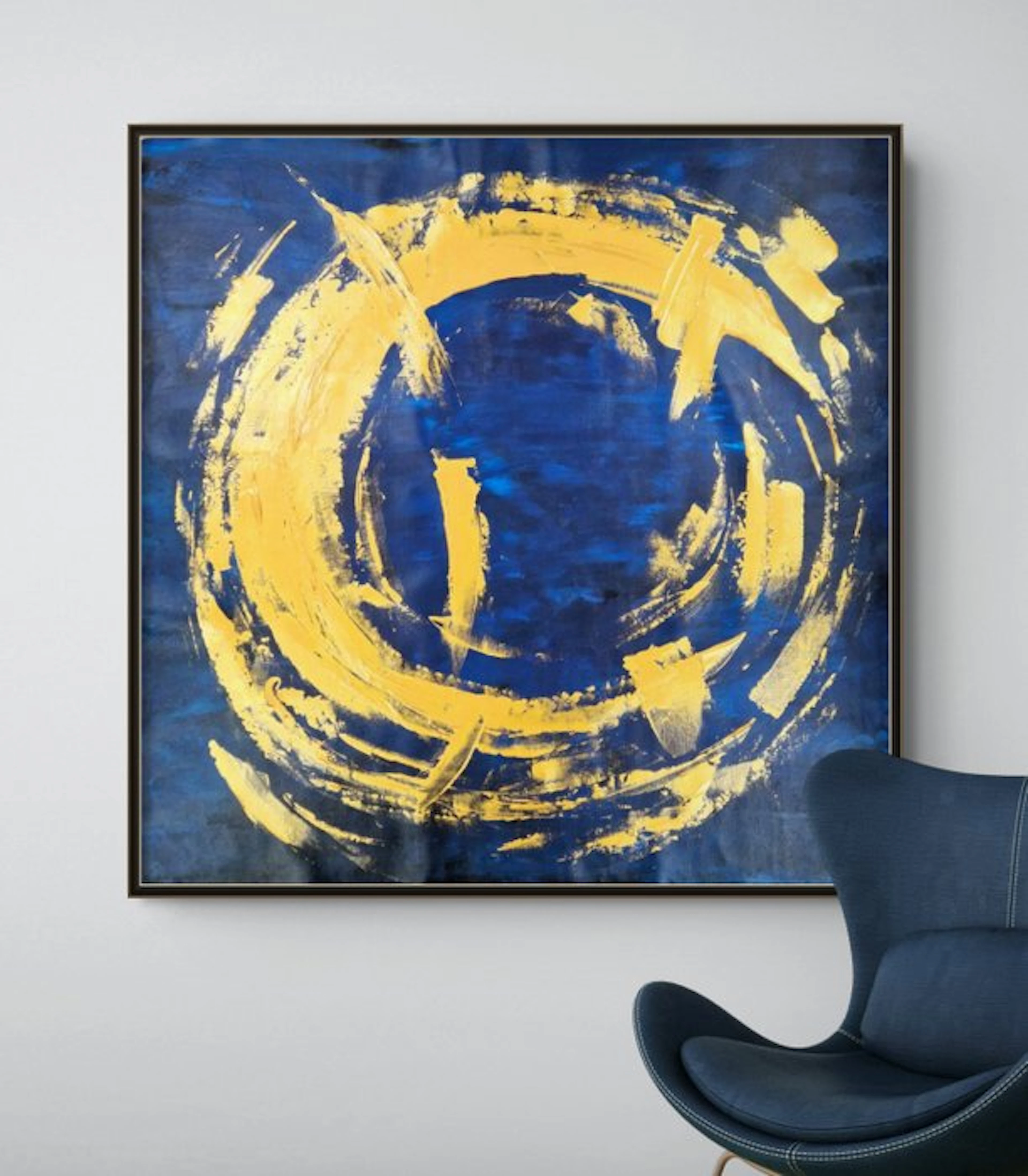 Irina Morisch - Blue frequency II -square abstract art on linen-