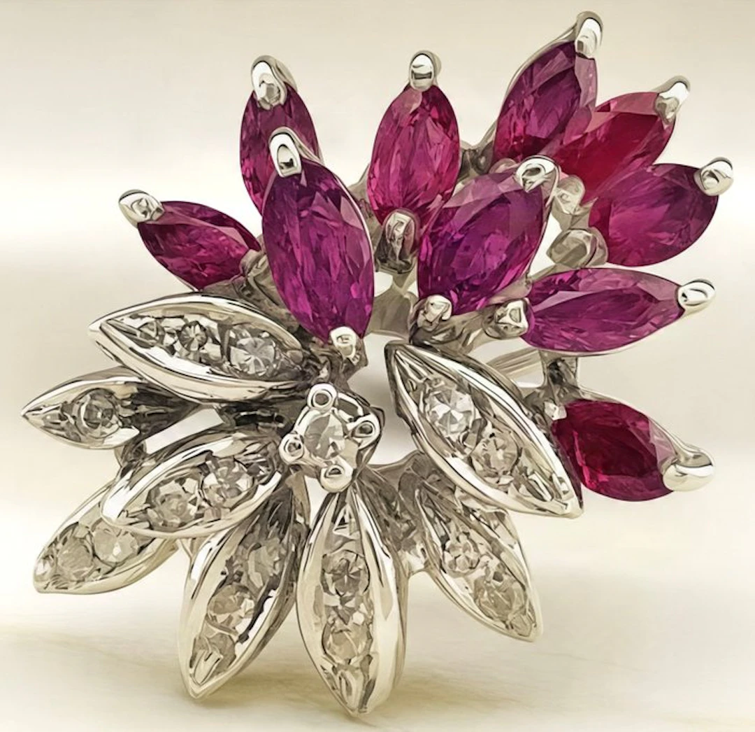Ring - 18 kt. White gold Diamond (Natural) - Ruby