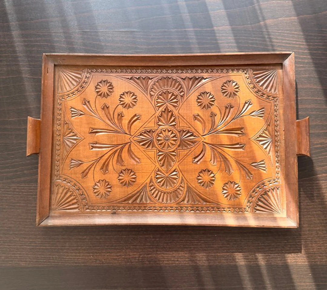 Exquisite Hand-Carved Serving Tray - Dutch Folk Art - Tray - Wood