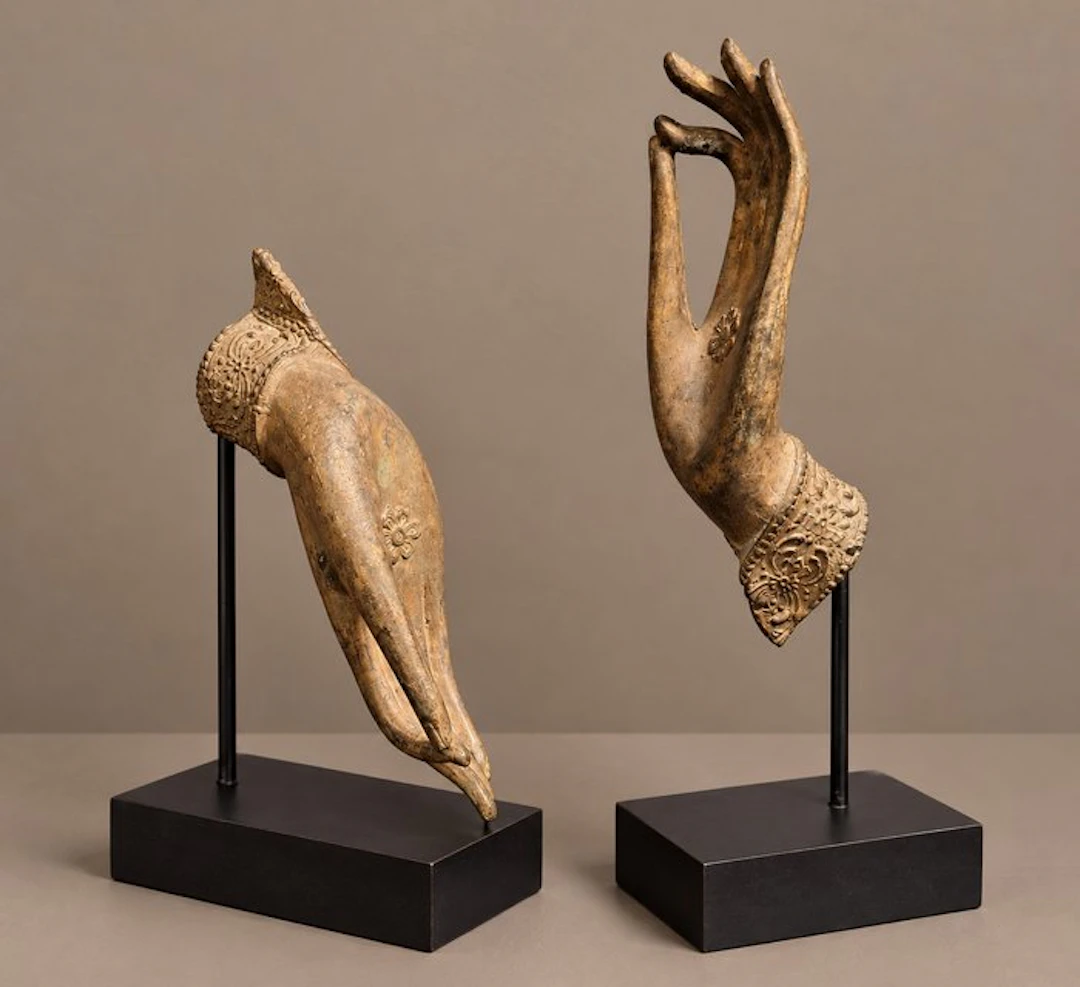 Statue, Set Buddha Mudra handen - 27 cm - Bronze, Wood
