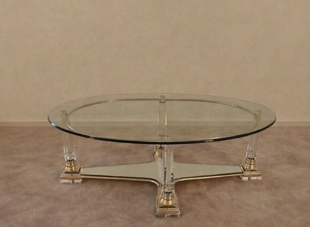Grote Hollywood Regency Salontafel met Lucite/Acryl...