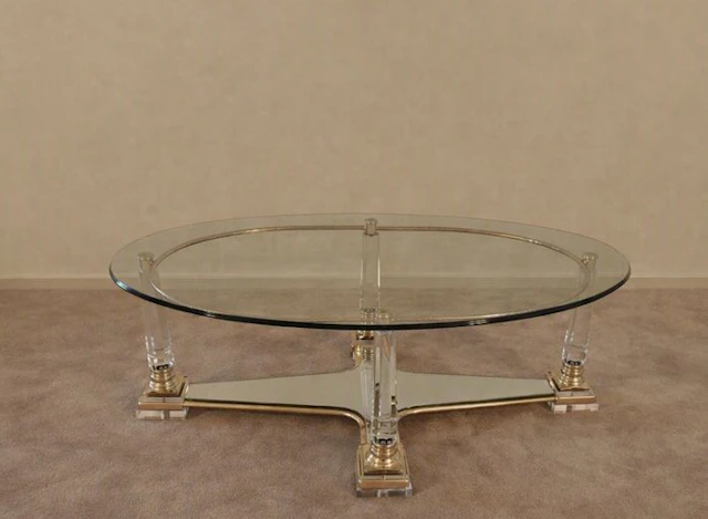 Grote Hollywood Regency Salontafel met Lucite/Acryl...
