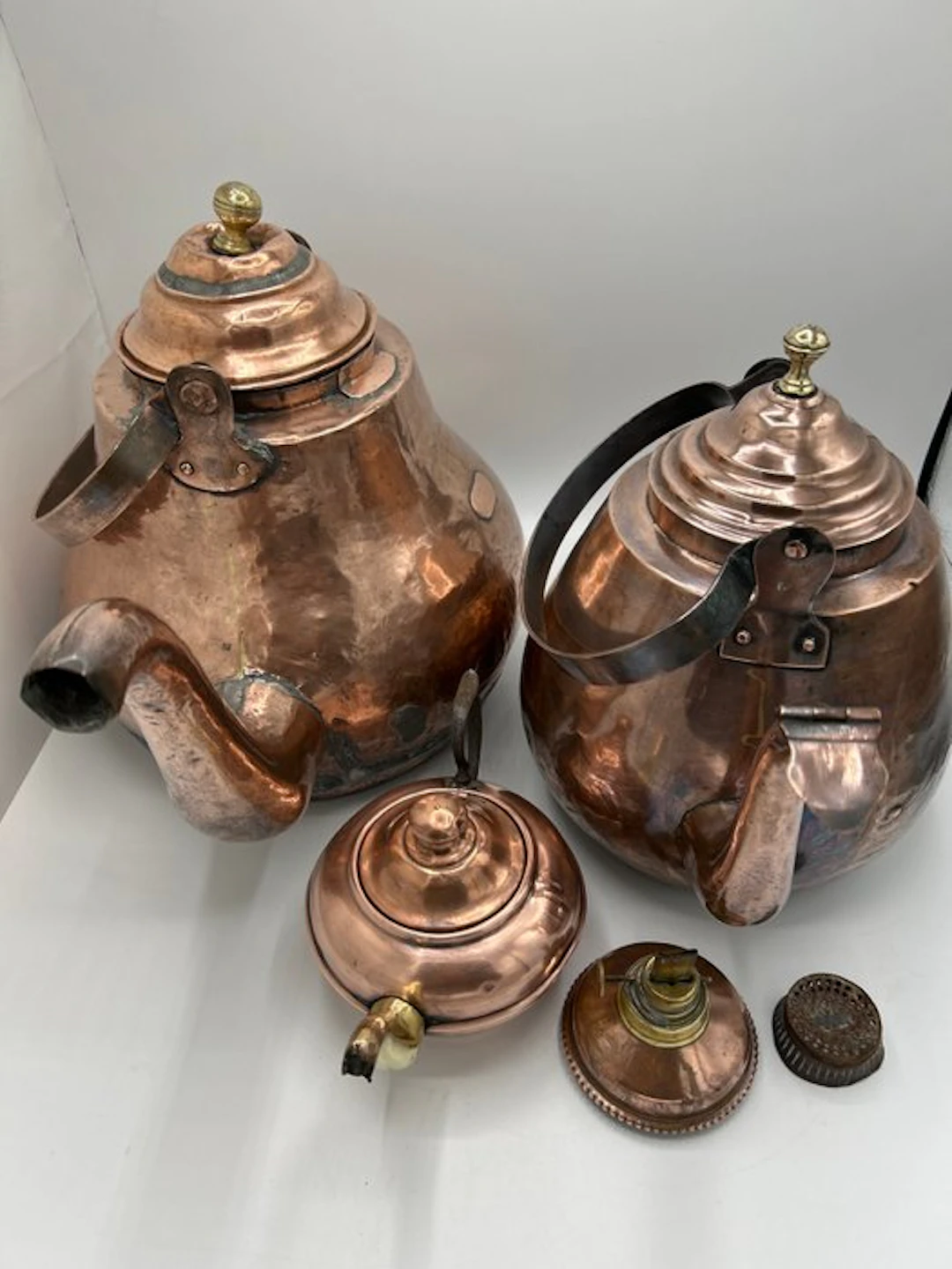 Tea kettle (3) - Copper, Brass - 3 antique water kettles
